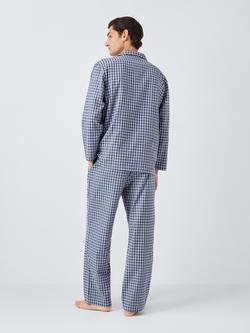 John Lewis Organic Cotton Gingham Check Pyjama Set, Blue Navy - view 2, Blue Navy