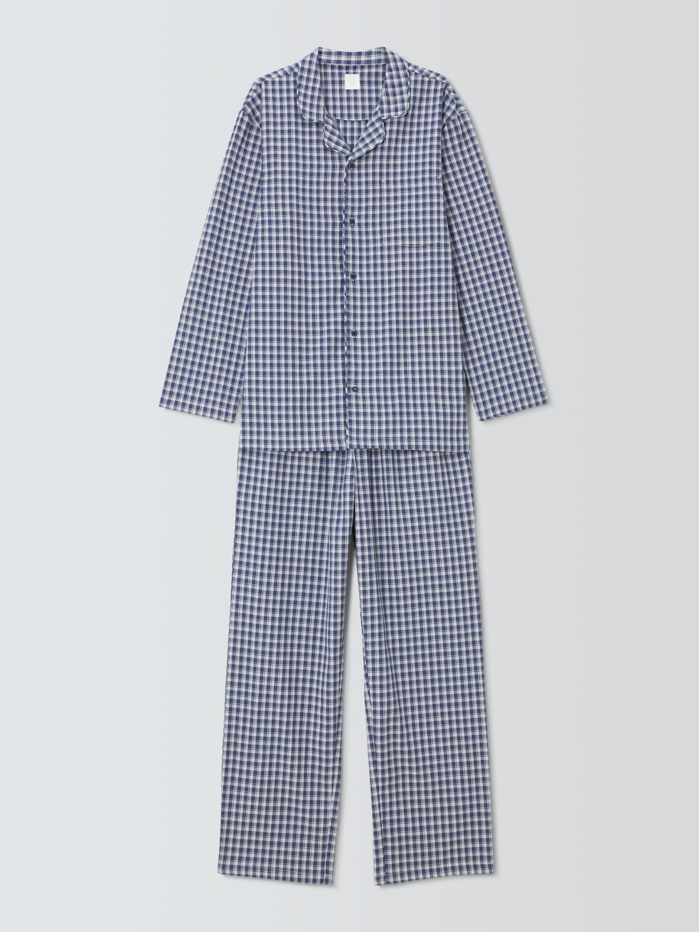 Product image 4 of 5, which shows John Lewis Organic Cotton Gingham Check Pyjama Set, Blue Navy, S