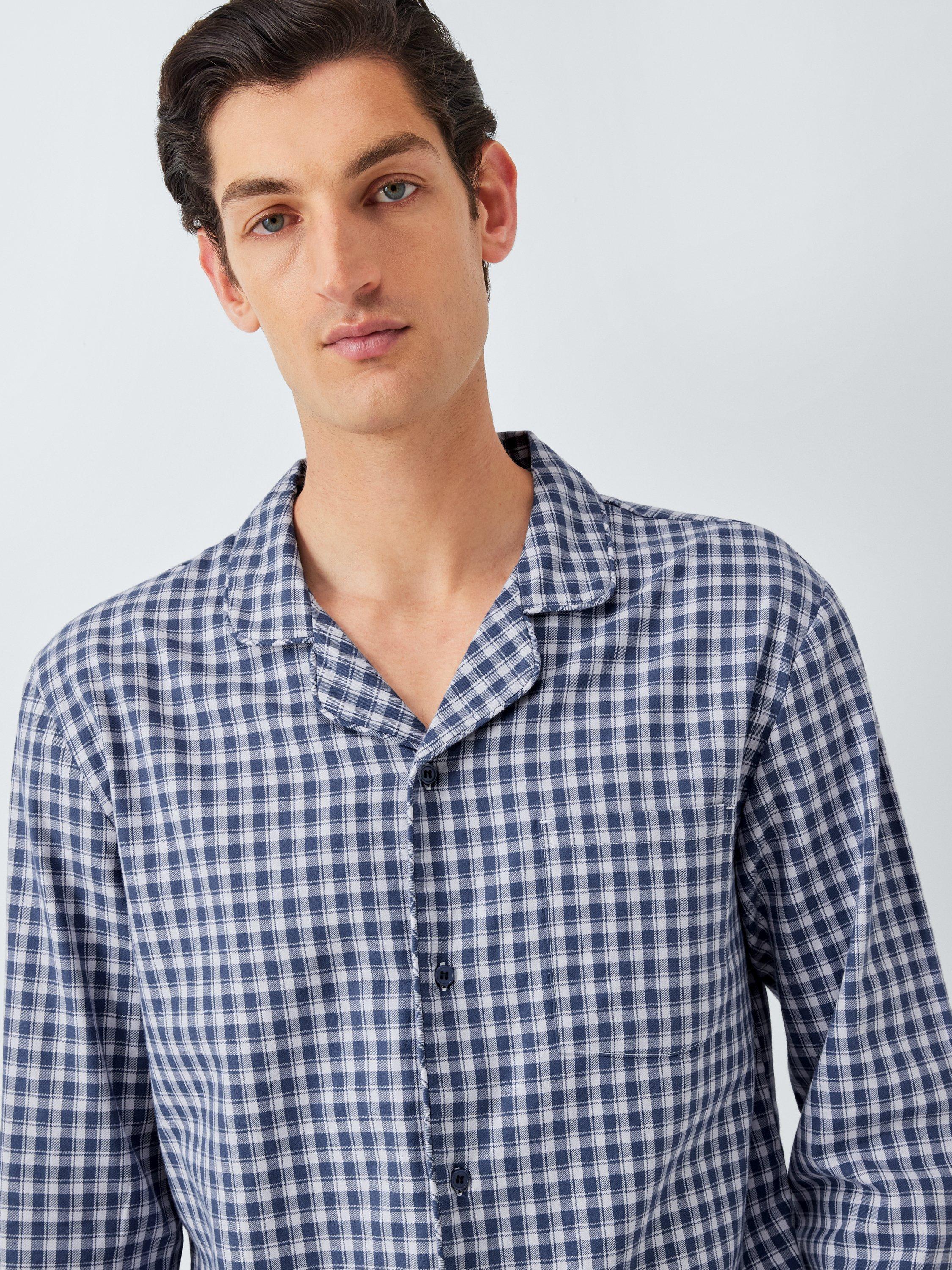 Product image 3 of 5, which shows John Lewis Organic Cotton Gingham Check Pyjama Set, Blue Navy, S