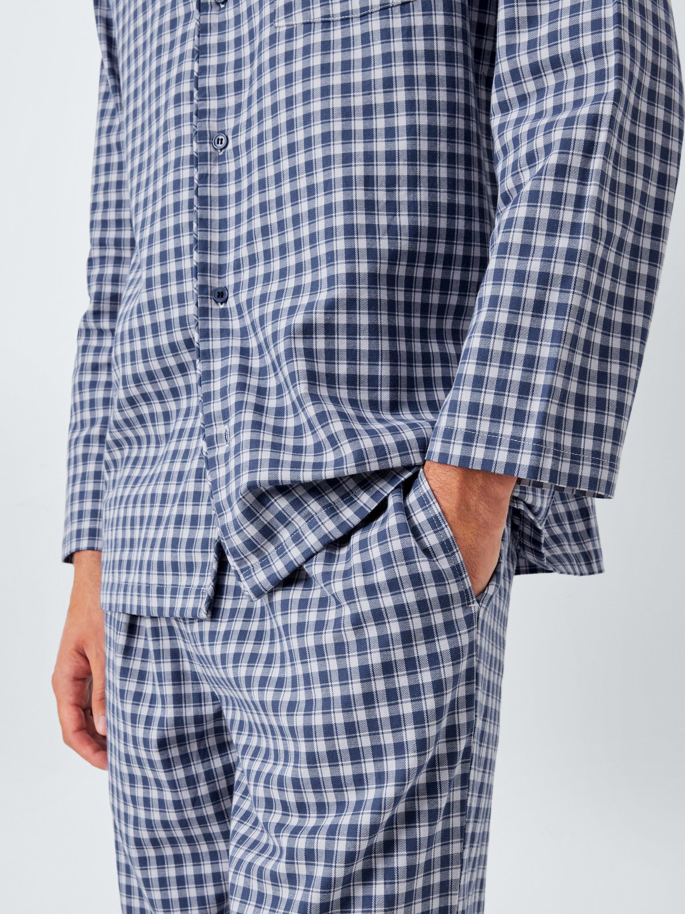 Product image 5 of 5, which shows John Lewis Organic Cotton Gingham Check Pyjama Set, Blue Navy, S