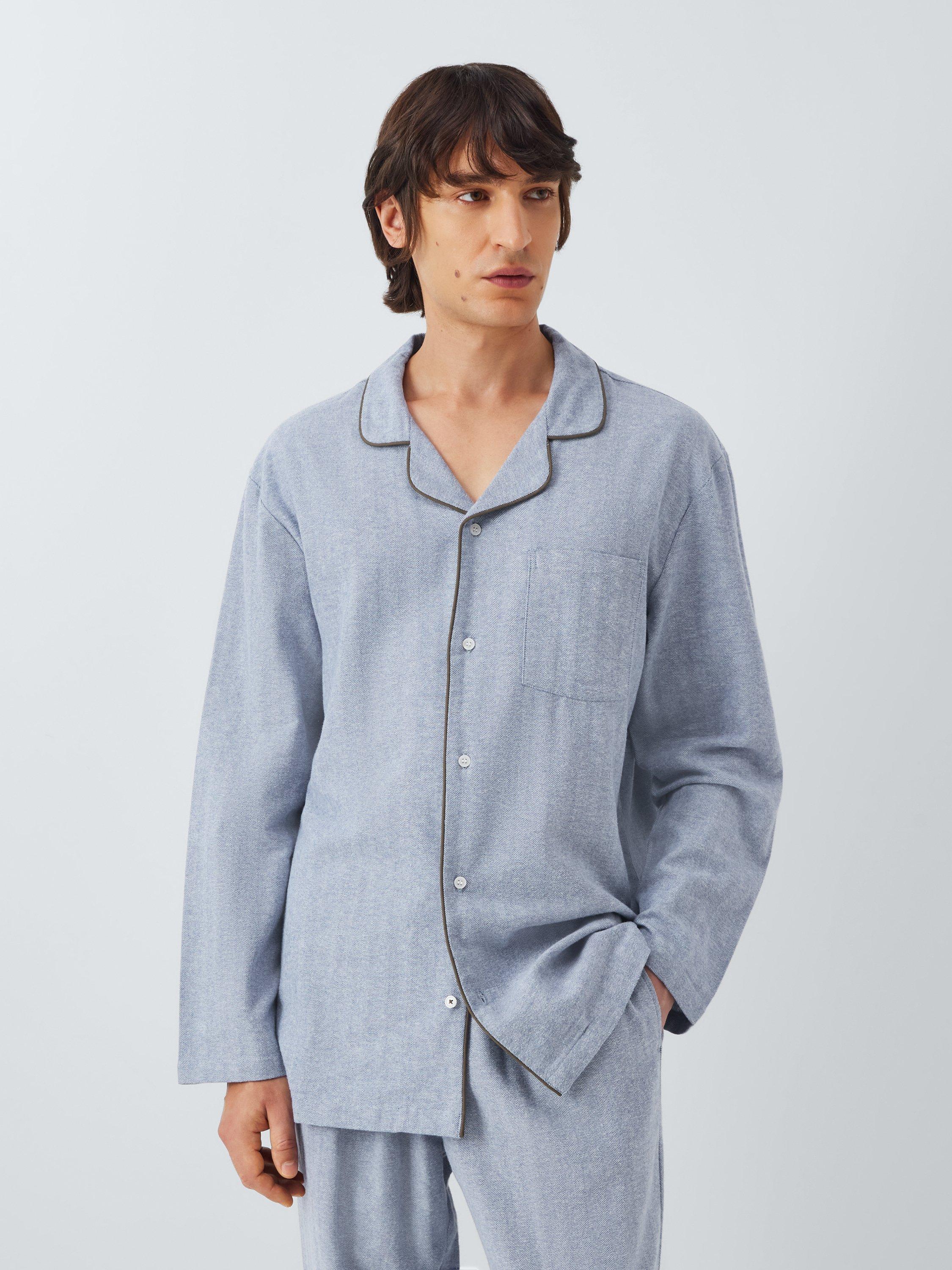 Product image 3 of 6, which shows John Lewis Organic Cotton Herringbone Pyjama Set, Blue Mid, M