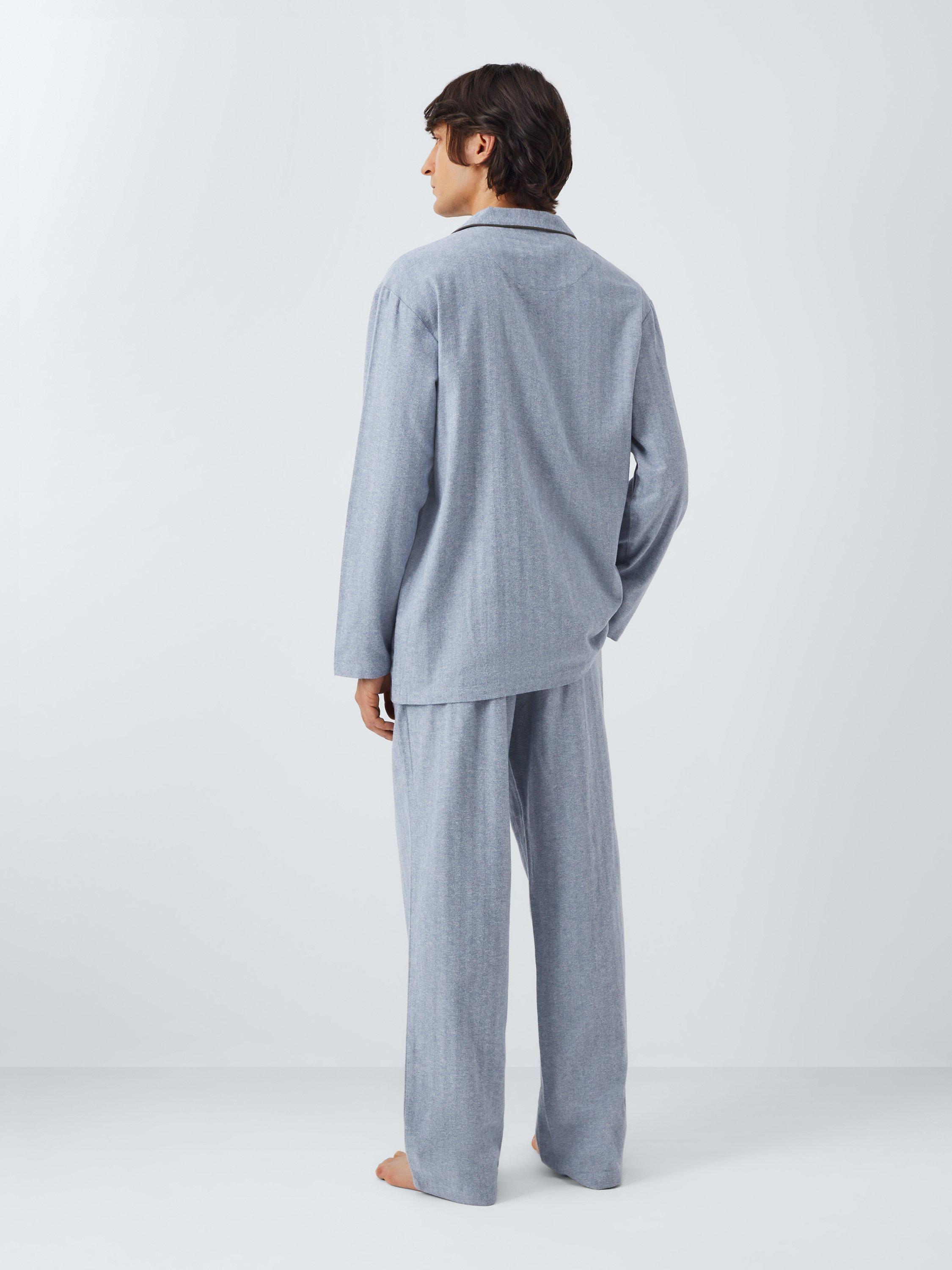 Product image 2 of 6, which shows John Lewis Organic Cotton Herringbone Pyjama Set, Blue Mid, M