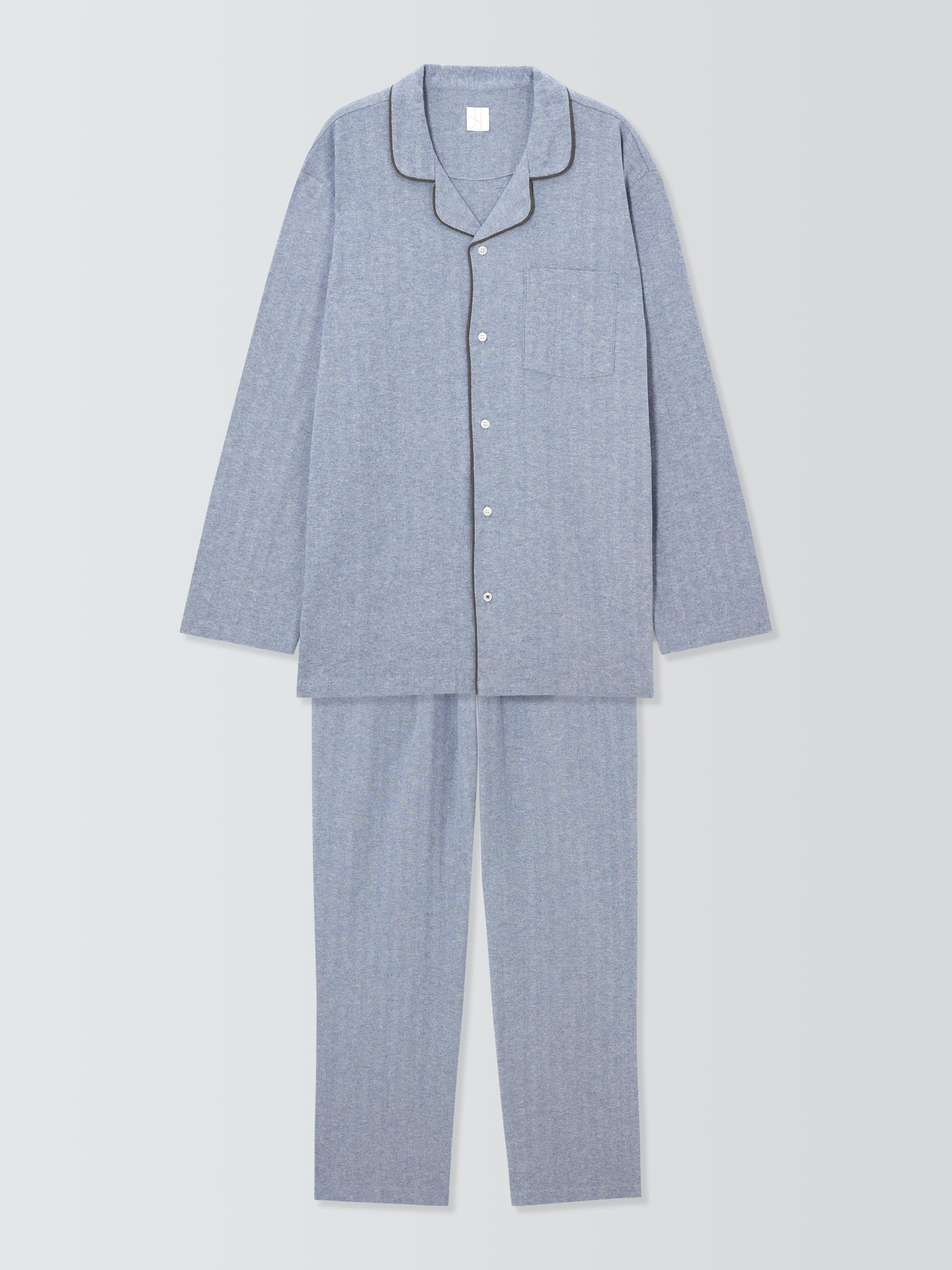 Product image 4 of 6, which shows John Lewis Organic Cotton Herringbone Pyjama Set, Blue Mid, M