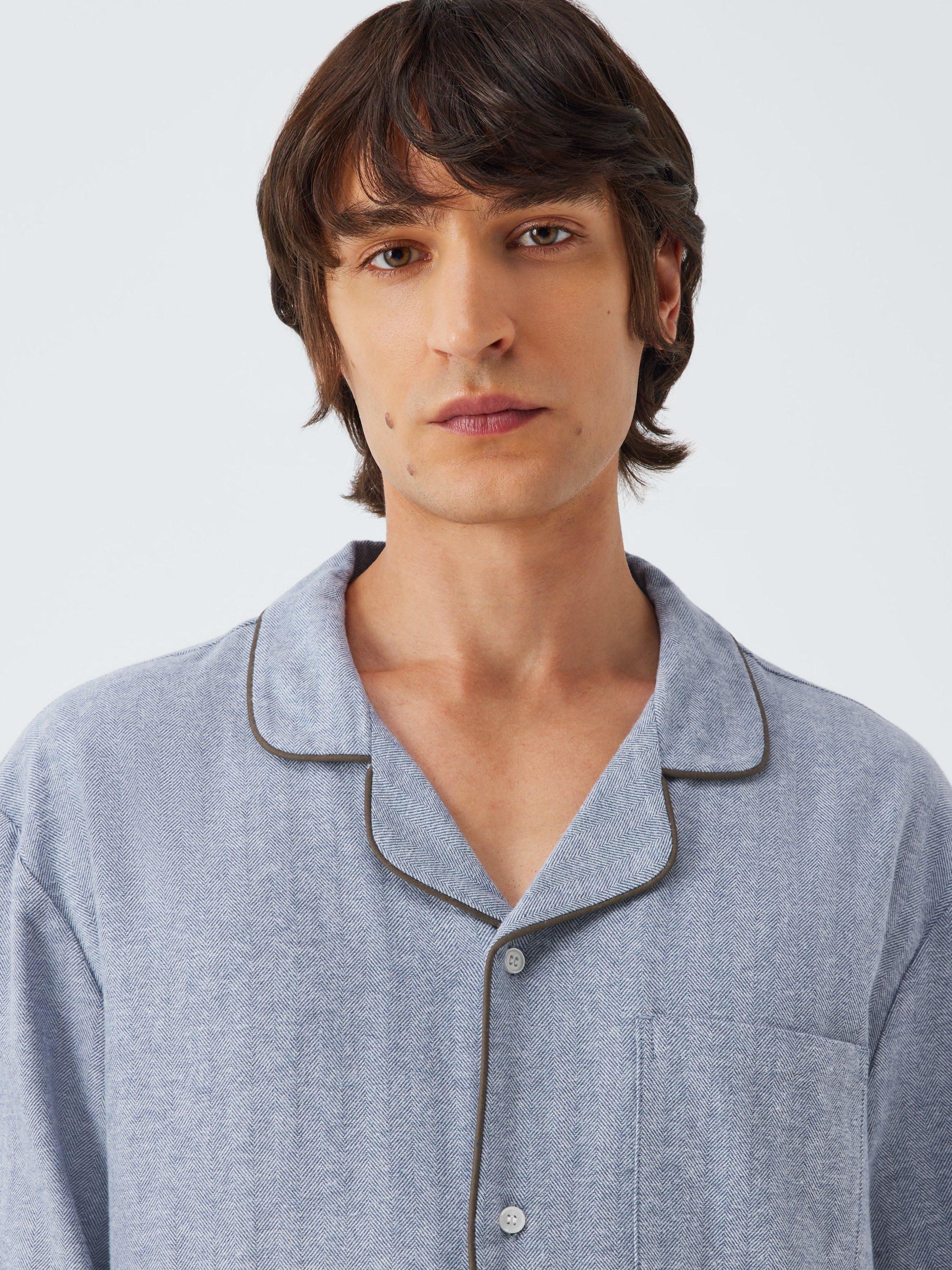 Product image 5 of 6, which shows John Lewis Organic Cotton Herringbone Pyjama Set, Blue Mid, M