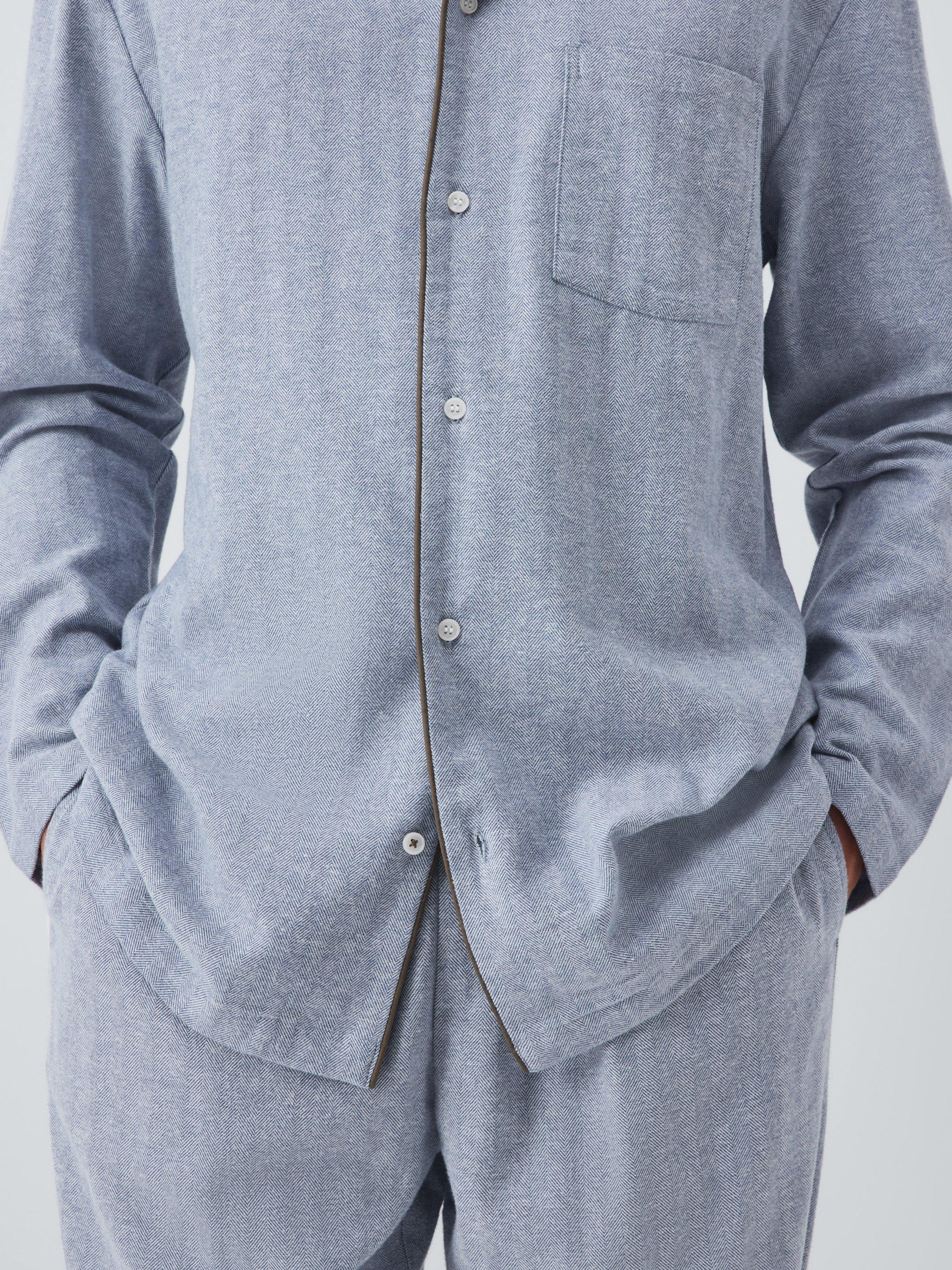 Product image 6 of 6, which shows John Lewis Organic Cotton Herringbone Pyjama Set, Blue Mid, M