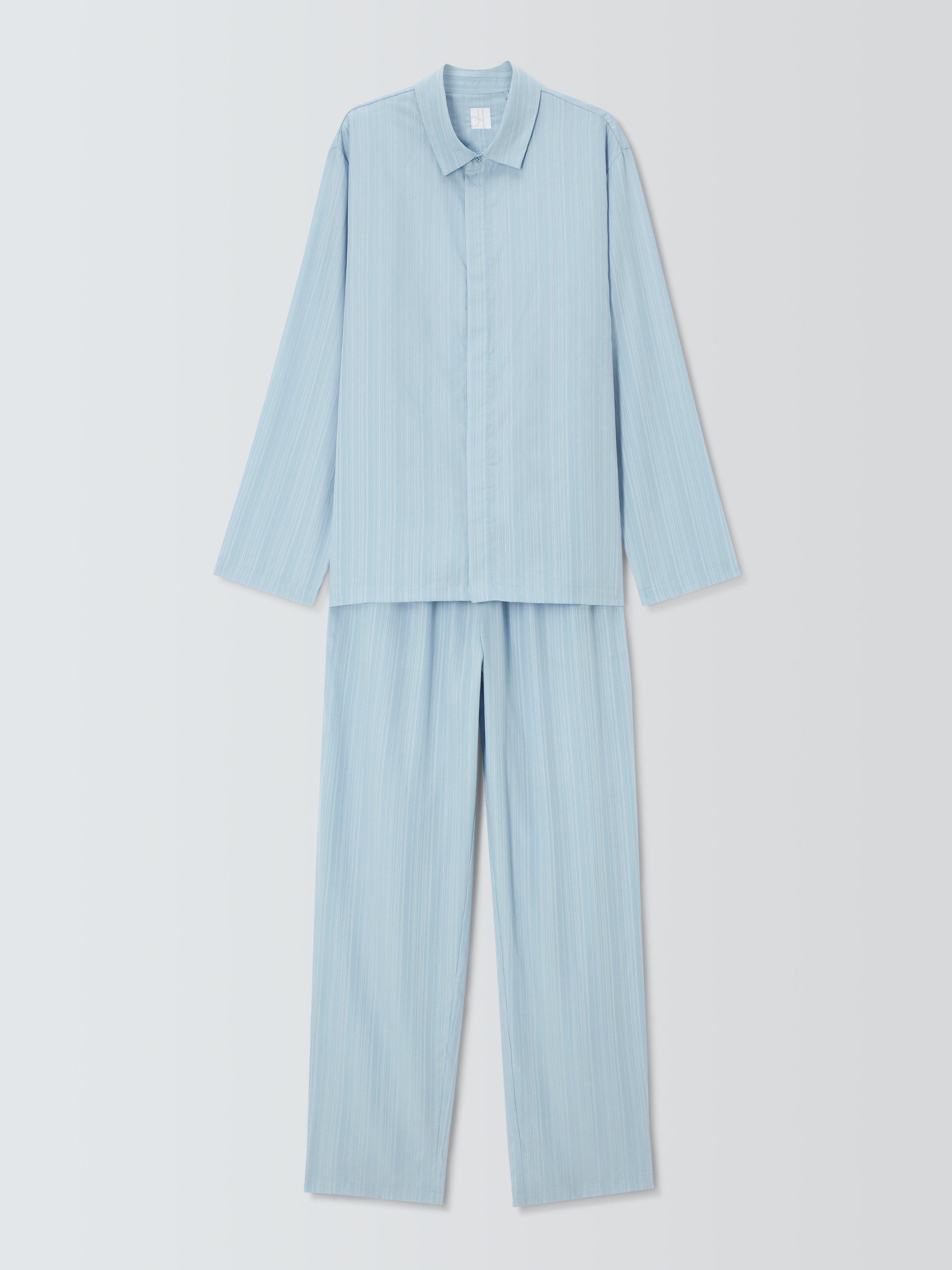 Product image 2 of 5, which shows John Lewis Lyocell Stripe Pyjama Set, Blue Light, S