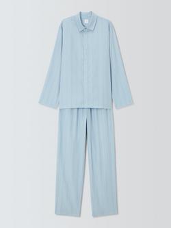 John Lewis Lyocell Stripe Pyjama Set, Blue Light - view 2, Blue Light