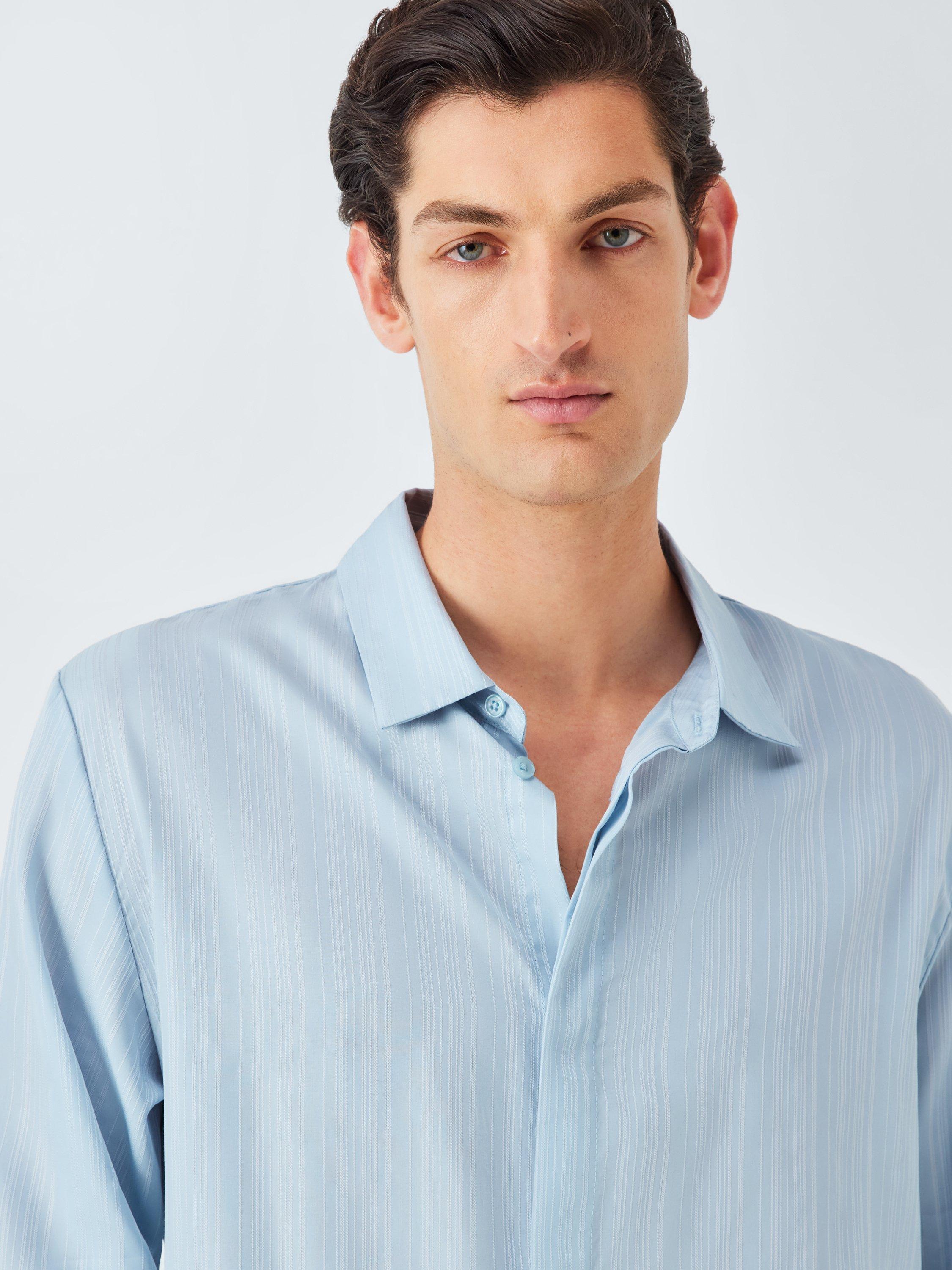 Product image 4 of 5, which shows John Lewis Lyocell Stripe Pyjama Set, Blue Light, S