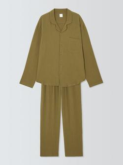 John Lewis Organic Cotton Muslin Pyjama Set, Green Olive - view 2, Green Olive