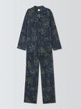 John Lewis Organic Cotton Floral Print Pyjama Set, Blue Navy