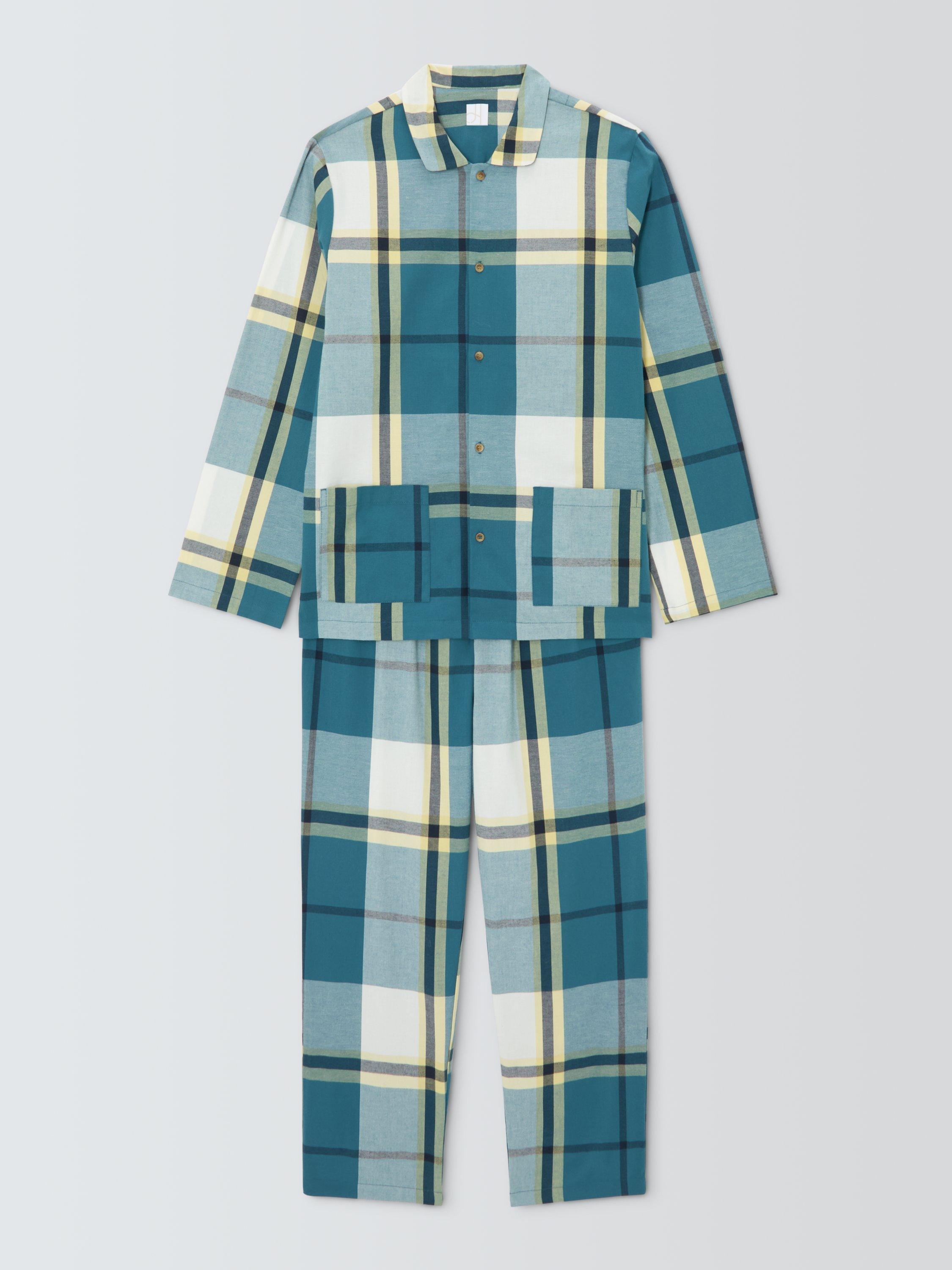 Product image 2 of 5, which shows John Lewis Organic Cotton Check Pyjama Set, Blue Teal, S