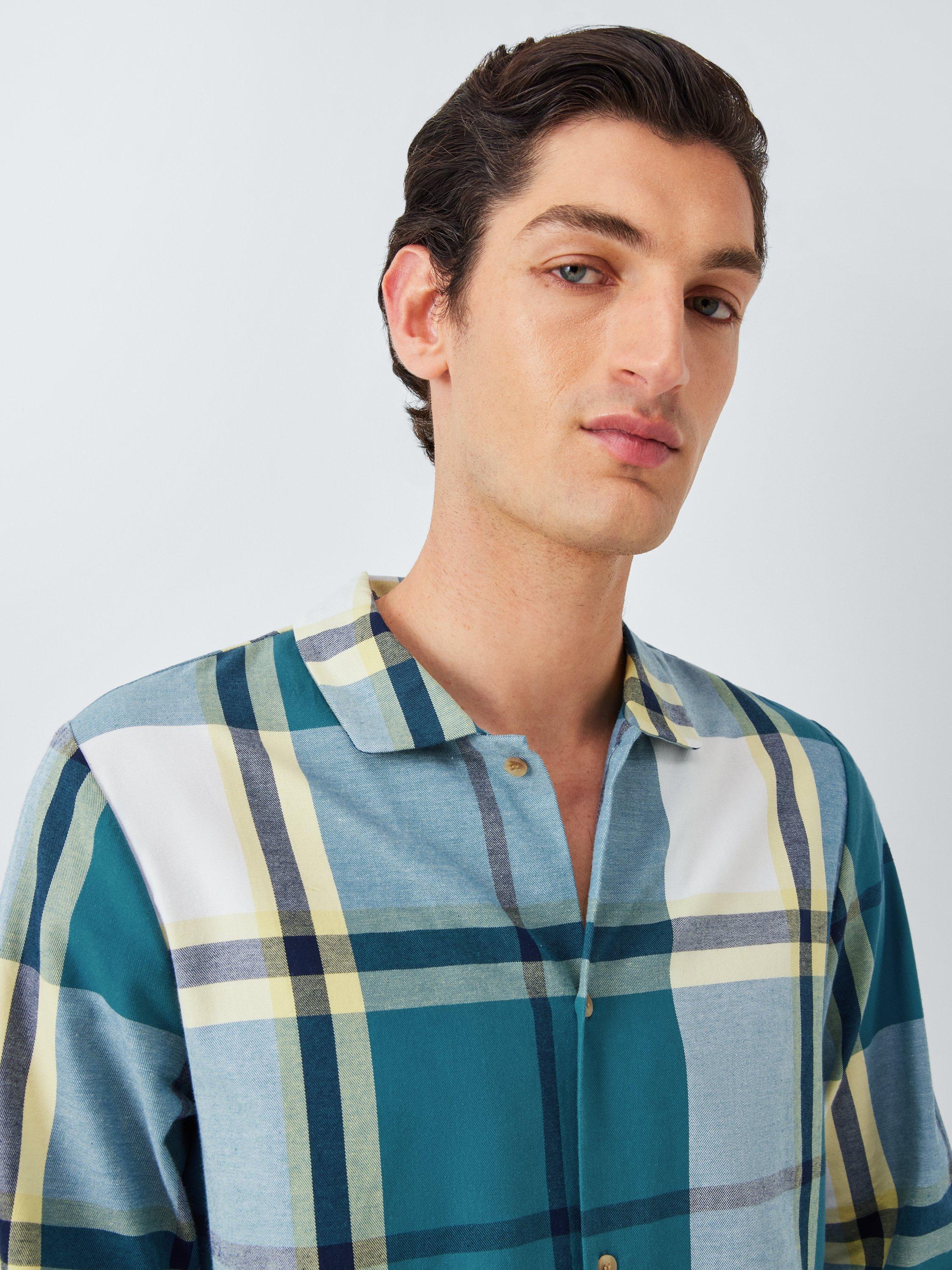 Product image 4 of 5, which shows John Lewis Organic Cotton Check Pyjama Set, Blue Teal, S