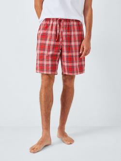 John Lewis Organic Cotton Check Lounge Shorts, Red Mid, Red Mid