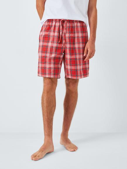 John Lewis Organic Cotton Check Lounge Shorts, Red Mid, Red Mid