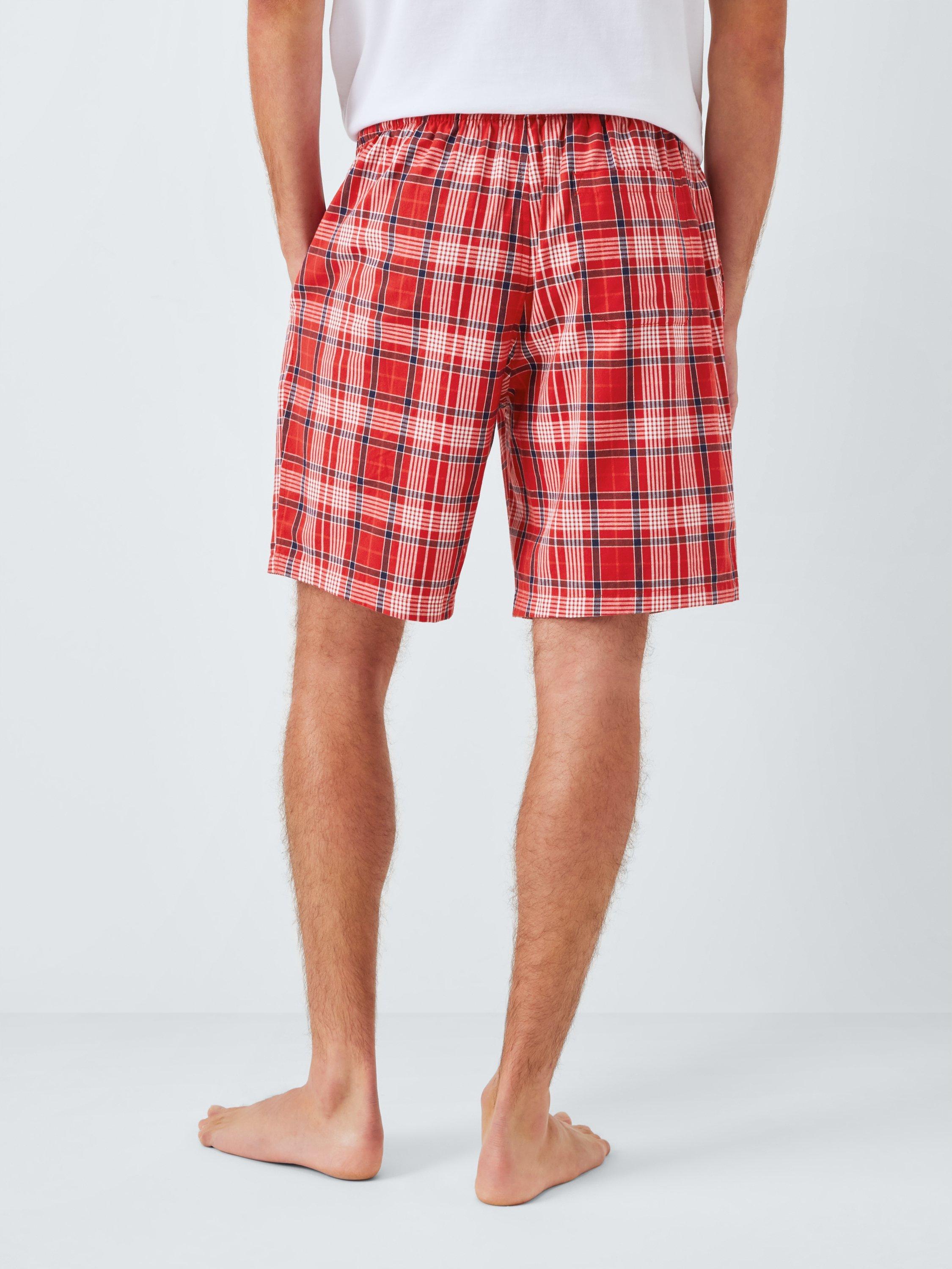 Product image 2 of 6, which shows John Lewis Organic Cotton Check Lounge Shorts, Red Mid, S