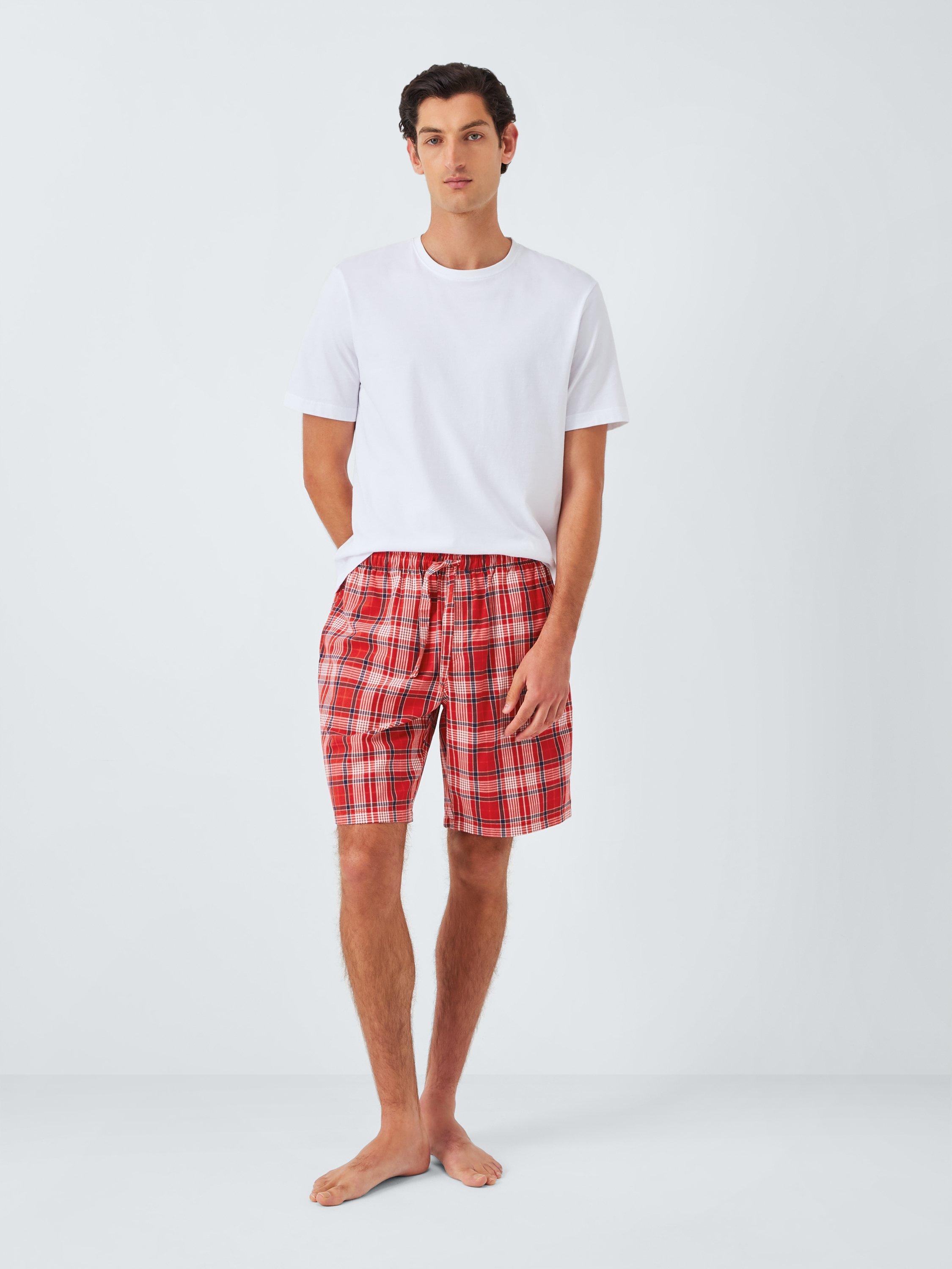 Product image 3 of 6, which shows John Lewis Organic Cotton Check Lounge Shorts, Red Mid, S