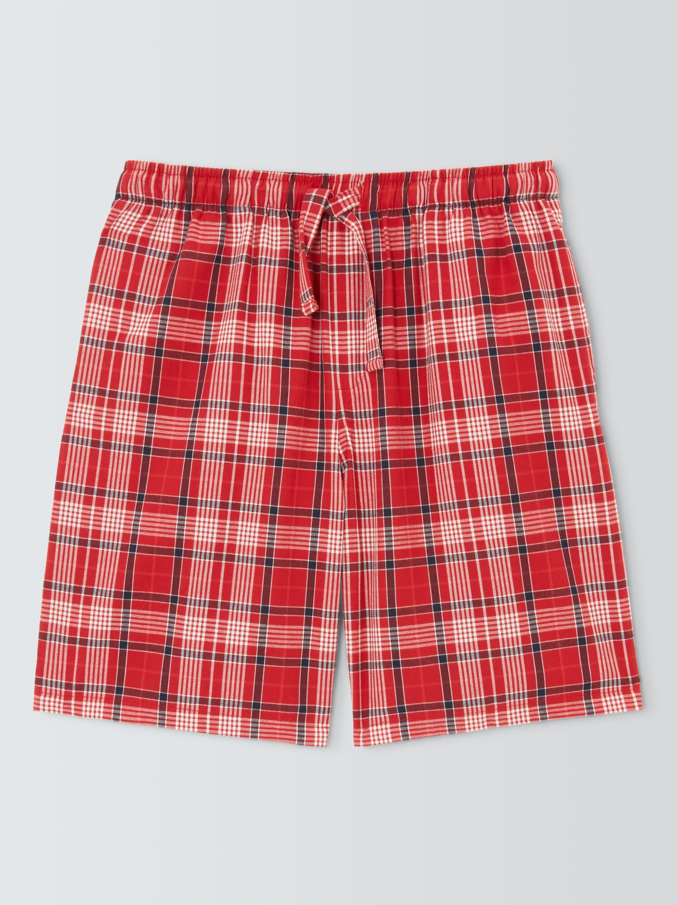 Product image 4 of 6, which shows John Lewis Organic Cotton Check Lounge Shorts, Red Mid, S