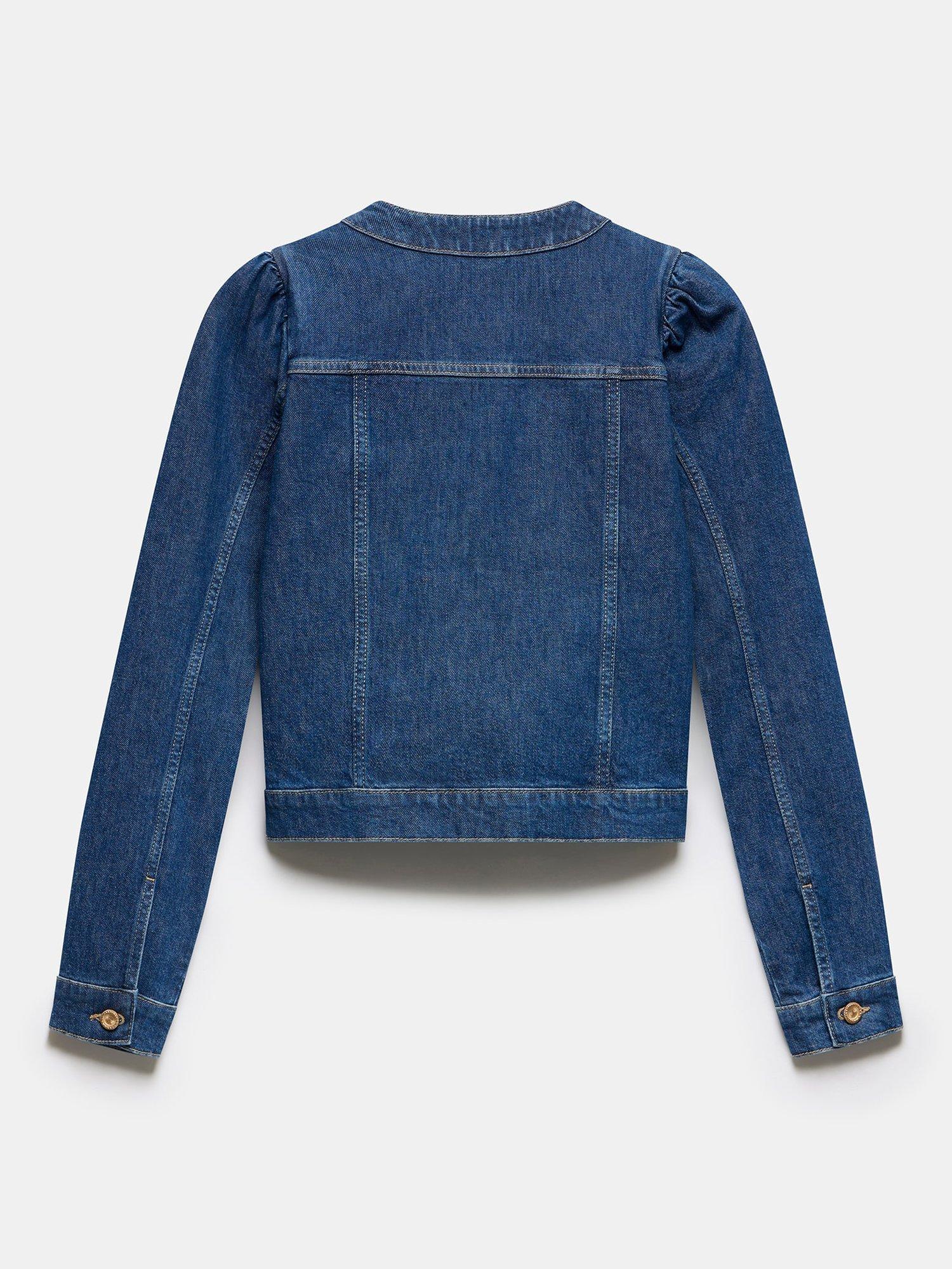 Product image 8 of 8, which shows Mint Velvet Puff Sleeve Cropped Denim Jacket, Blue Indigo, L