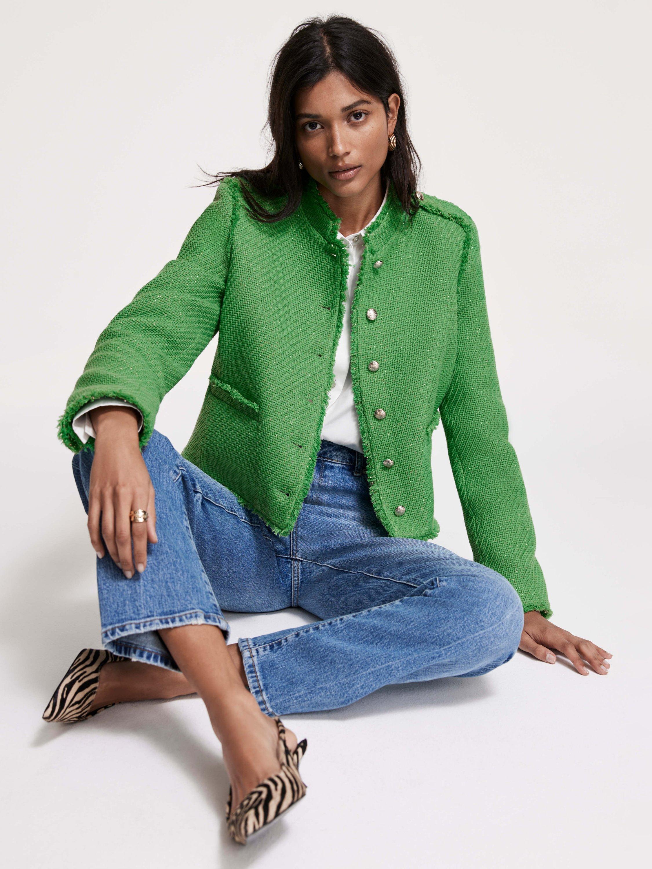 Mint Velvet Military Boucle Jacket, Green