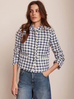 Mint Velvet Checked Boucle Jacket, Ivory/Multi - view 2, Ivory/Multi