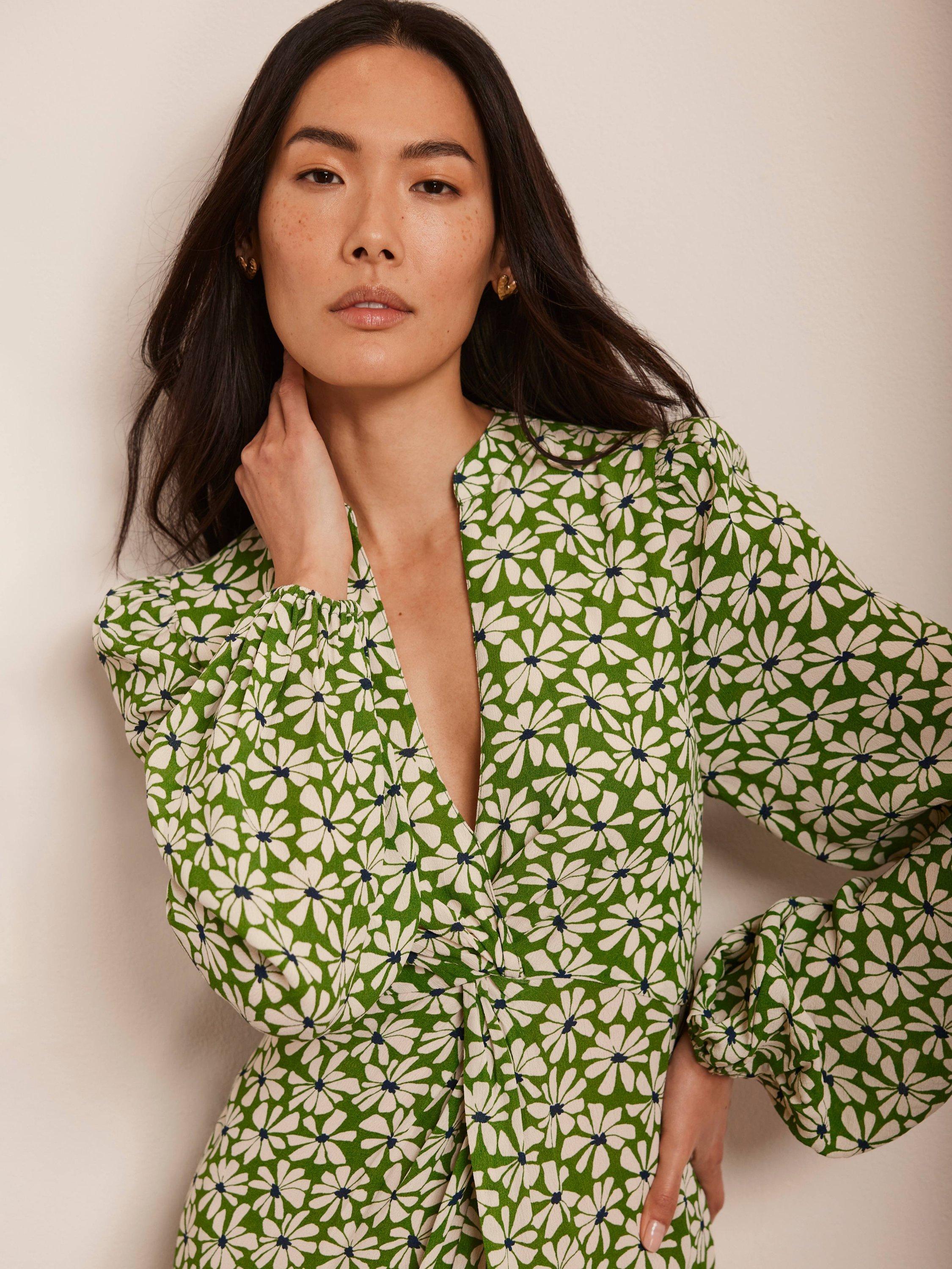 Product image 3 of 8, which shows Mint Velvet Floral Print Midi Dress, Green, 6