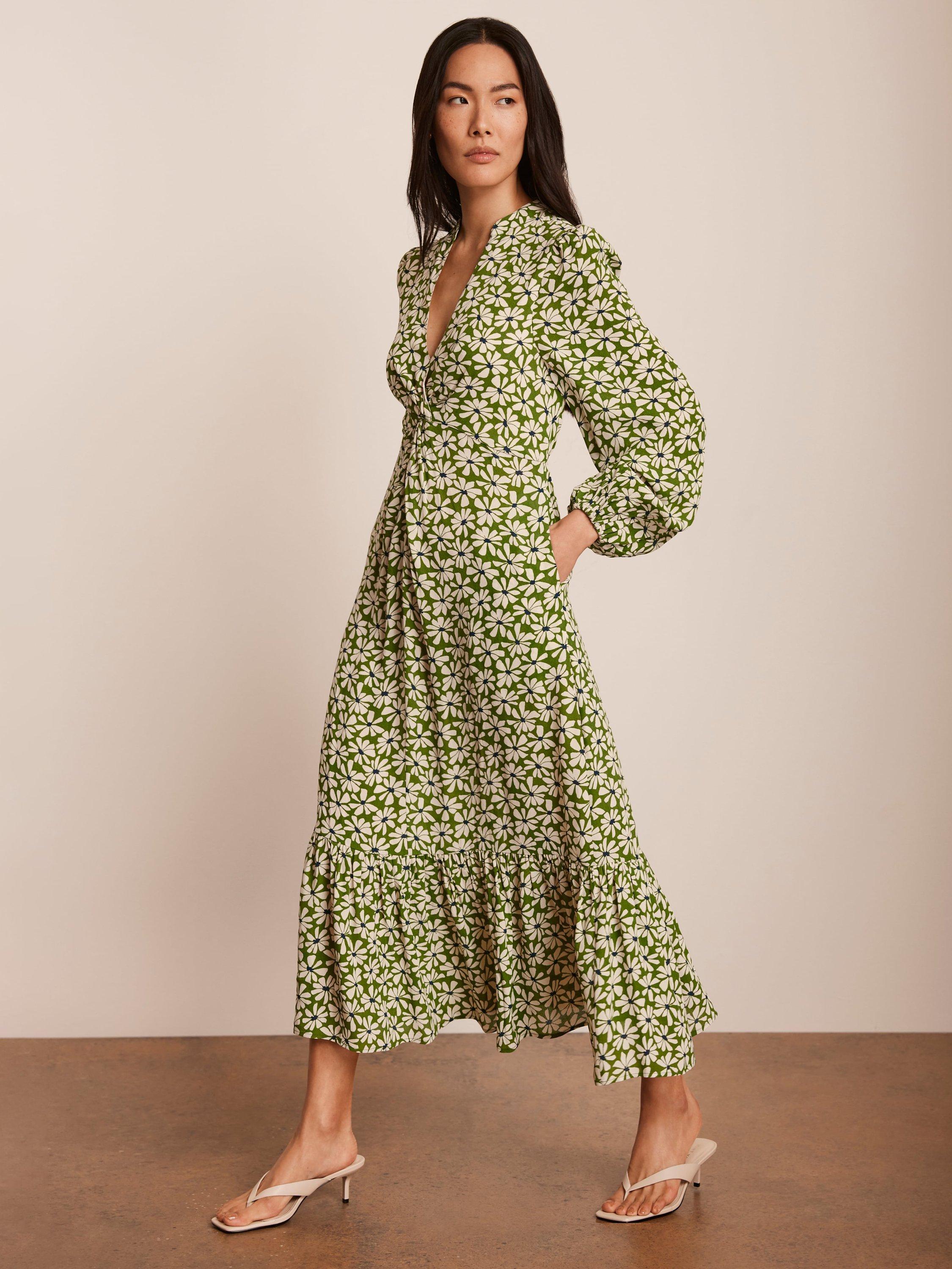 Product image 4 of 8, which shows Mint Velvet Floral Print Midi Dress, Green, 6