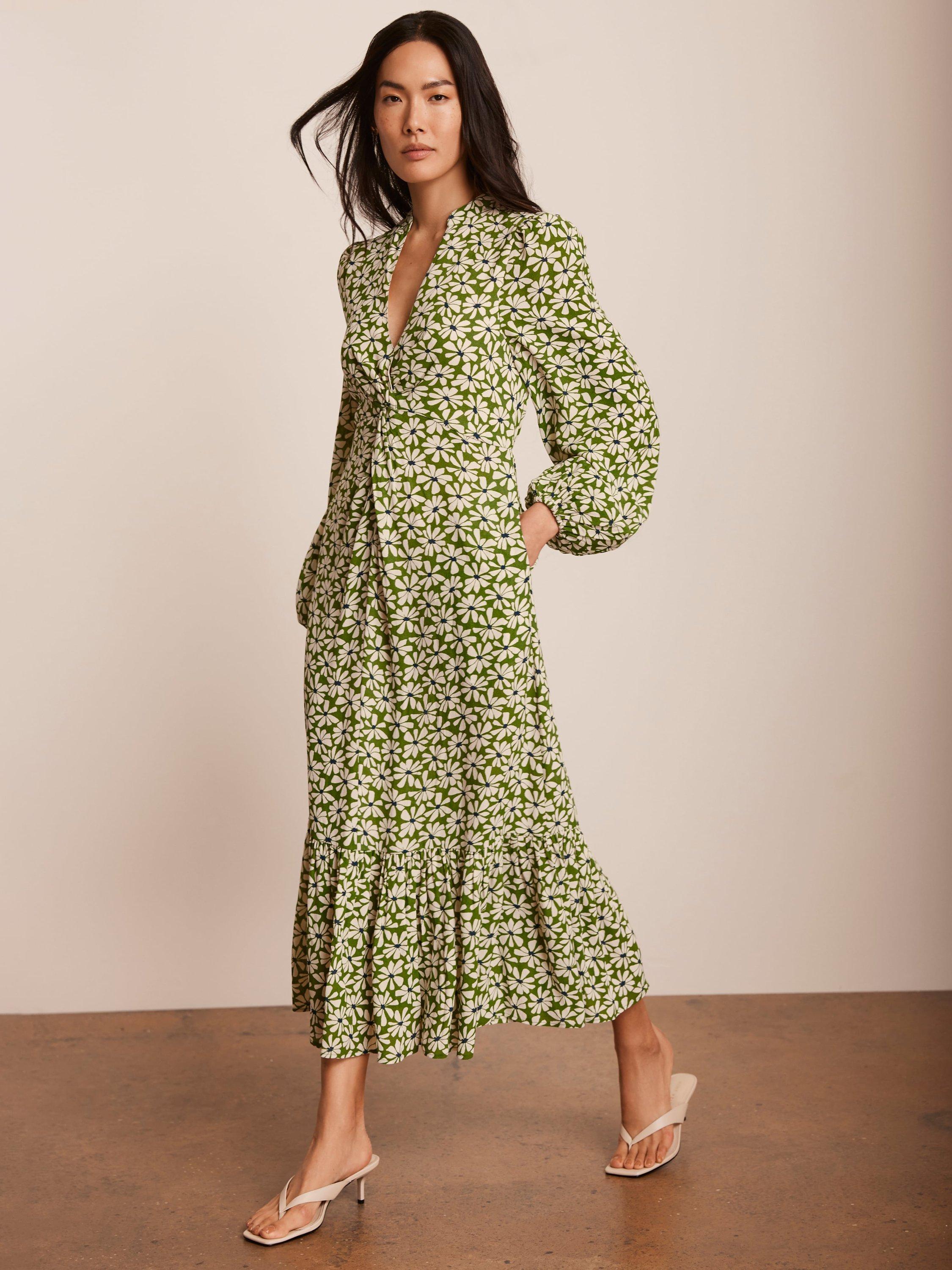 Product image 6 of 8, which shows Mint Velvet Floral Print Midi Dress, Green, 6