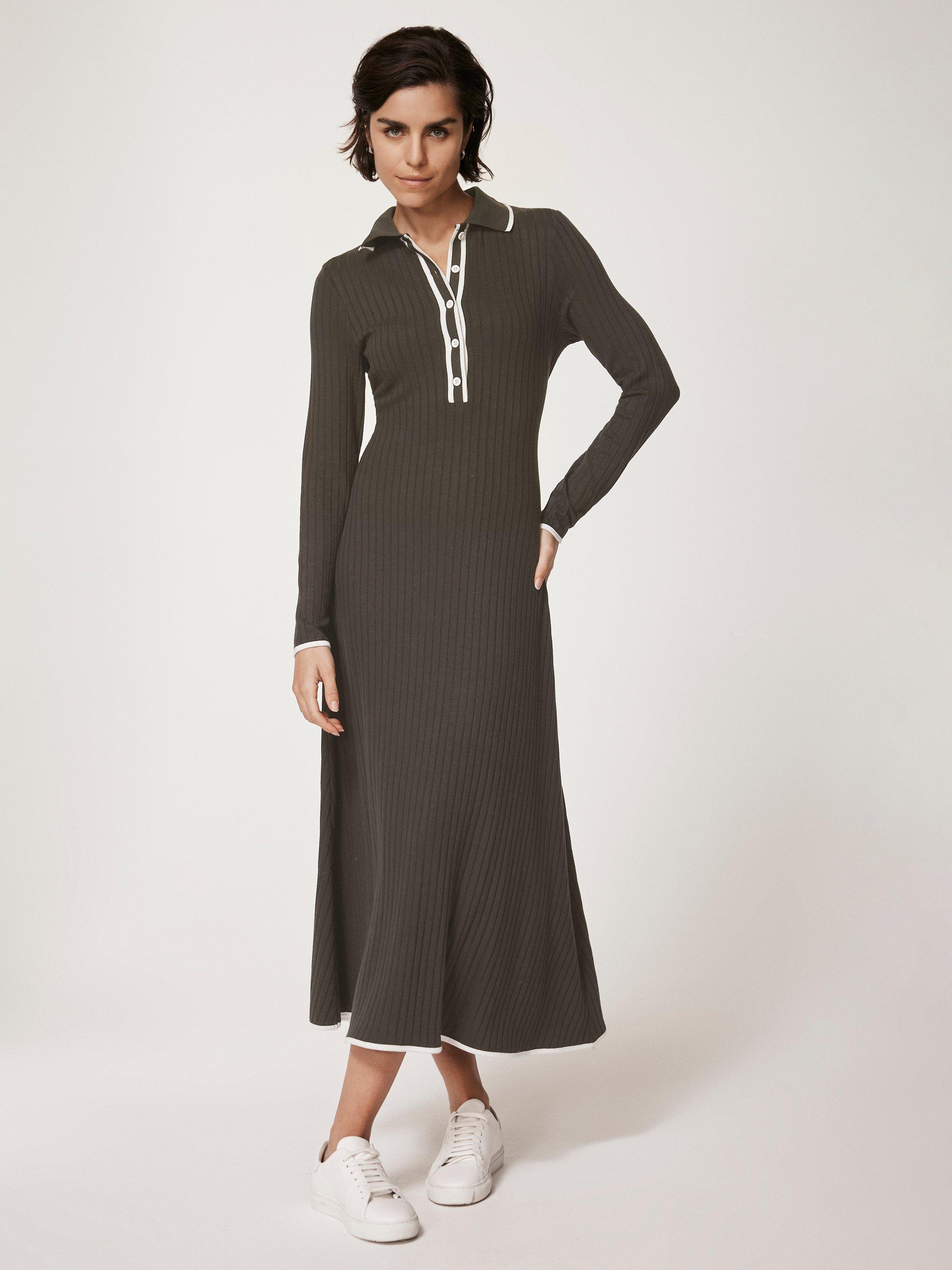 Mint Velvet Jersey Polo Midi Dress, Green Khaki