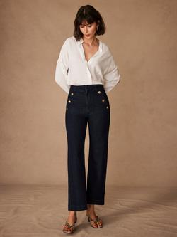 Mint Velvet Button Detail Cropped Jeans, Dark Indigo, Dark Indigo