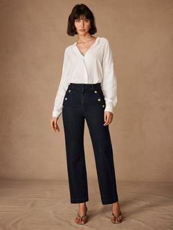 Mint Velvet Button Detail Cropped Jeans, Dark Indigo - view 2, Dark Indigo