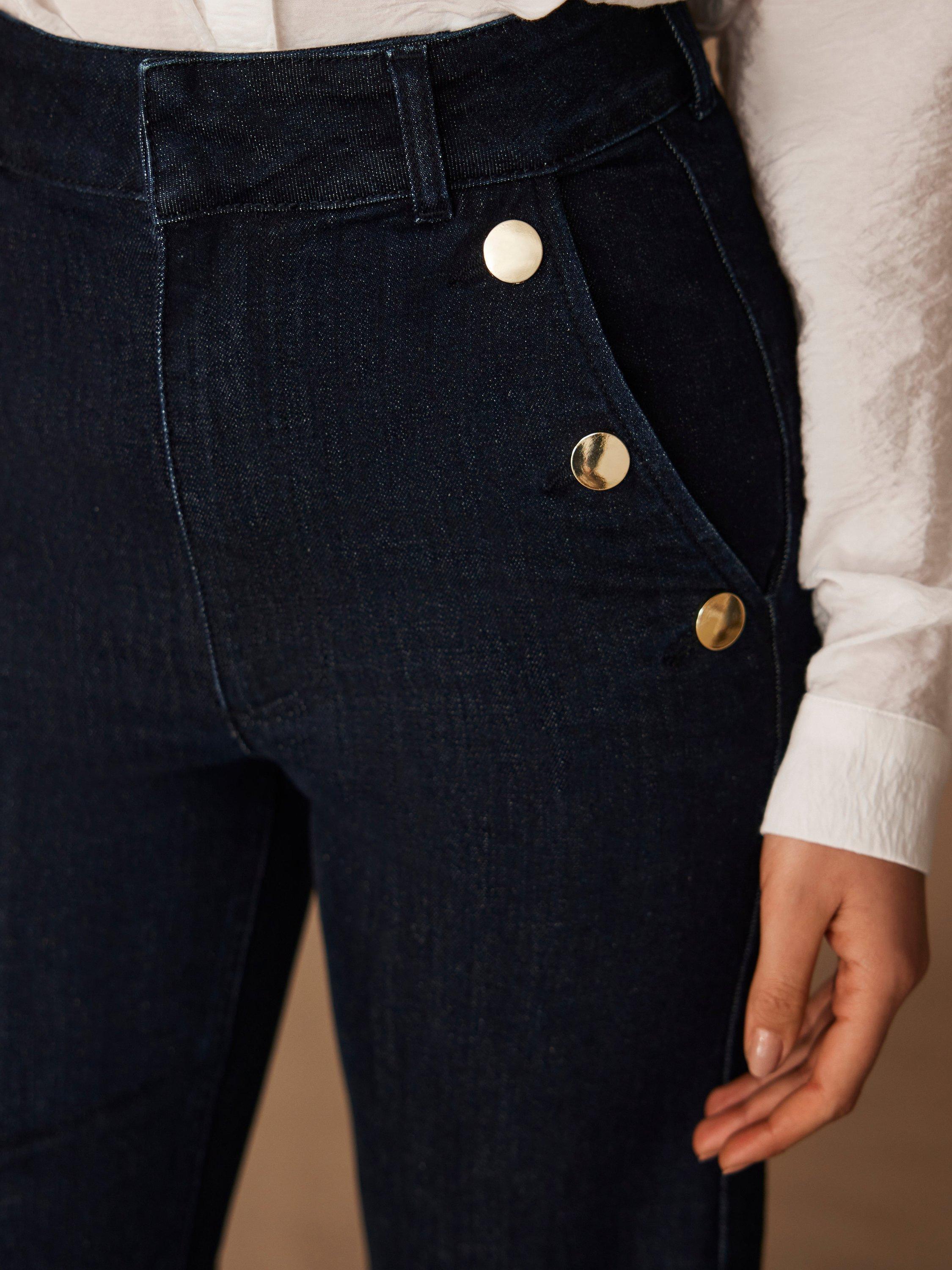 Product image 3 of 7, which shows Mint Velvet Button Detail Cropped Jeans, Dark Indigo, 6R