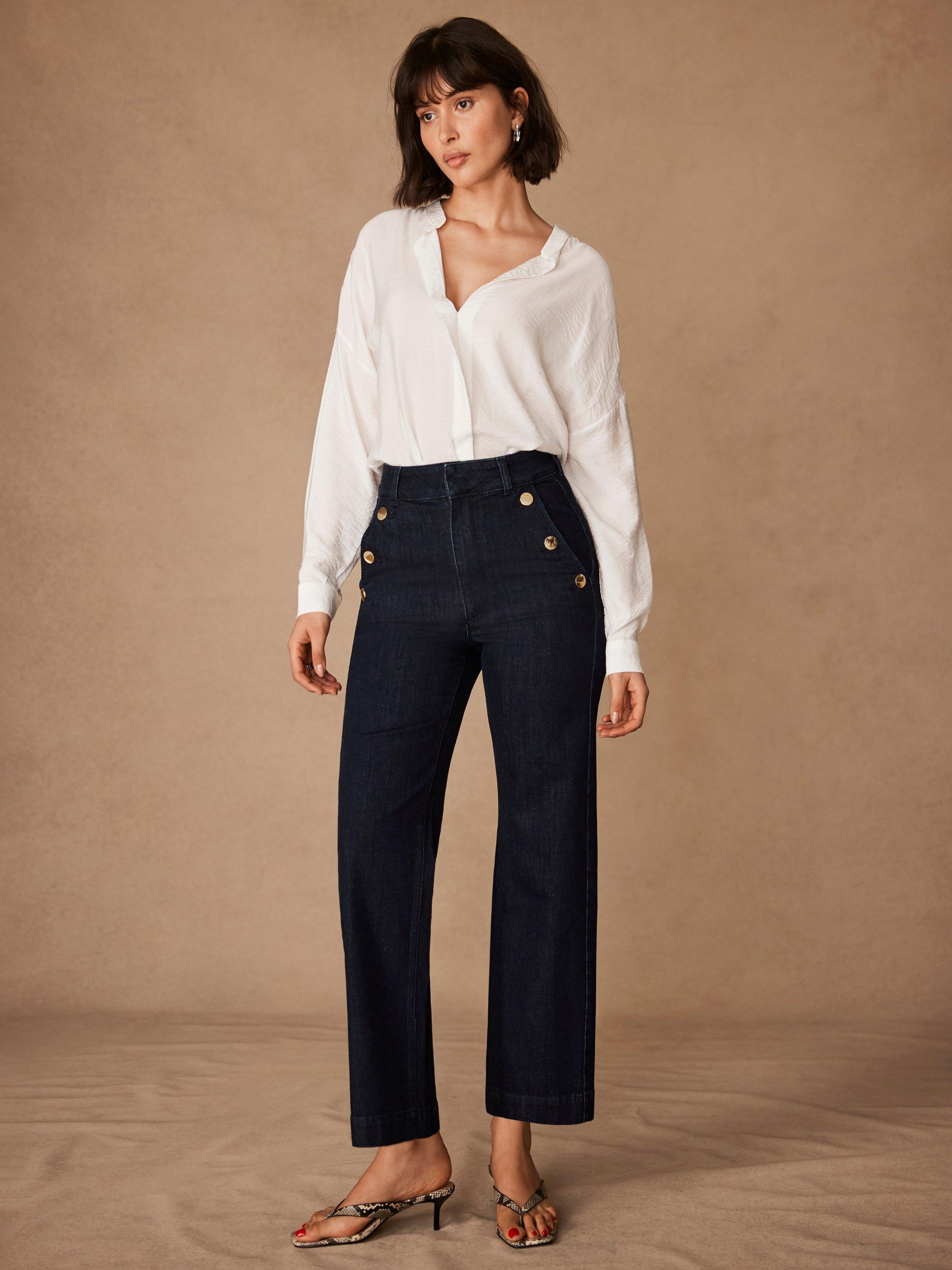 Product image 5 of 7, which shows Mint Velvet Button Detail Cropped Jeans, Dark Indigo, 6R