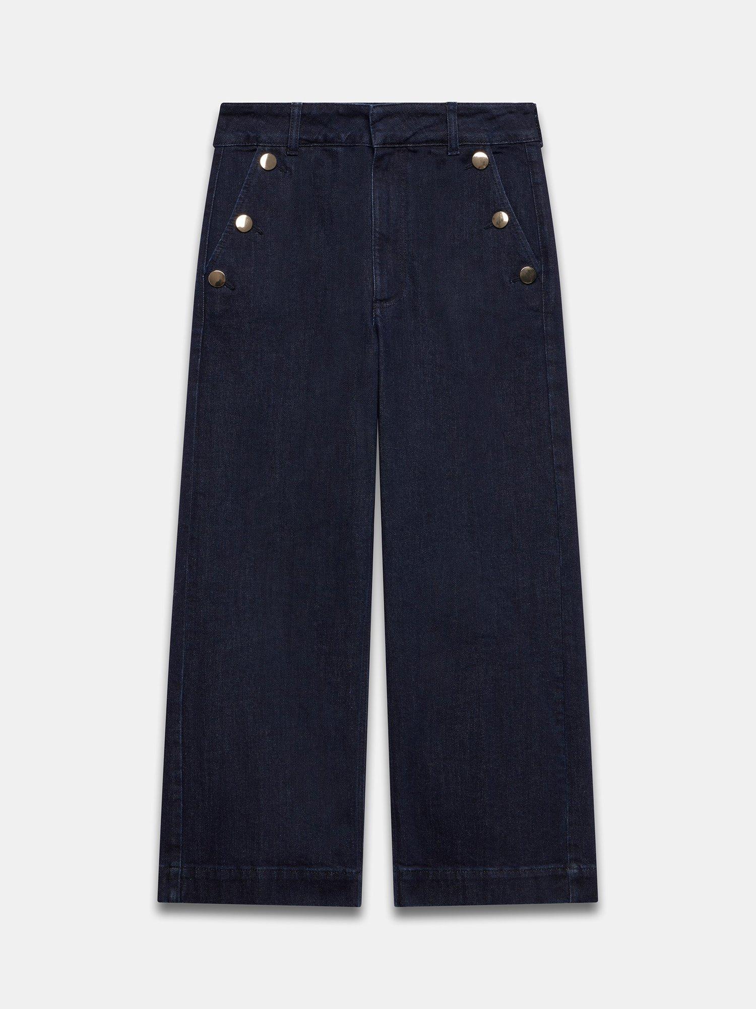 Product image 6 of 7, which shows Mint Velvet Button Detail Cropped Jeans, Dark Indigo, 6R