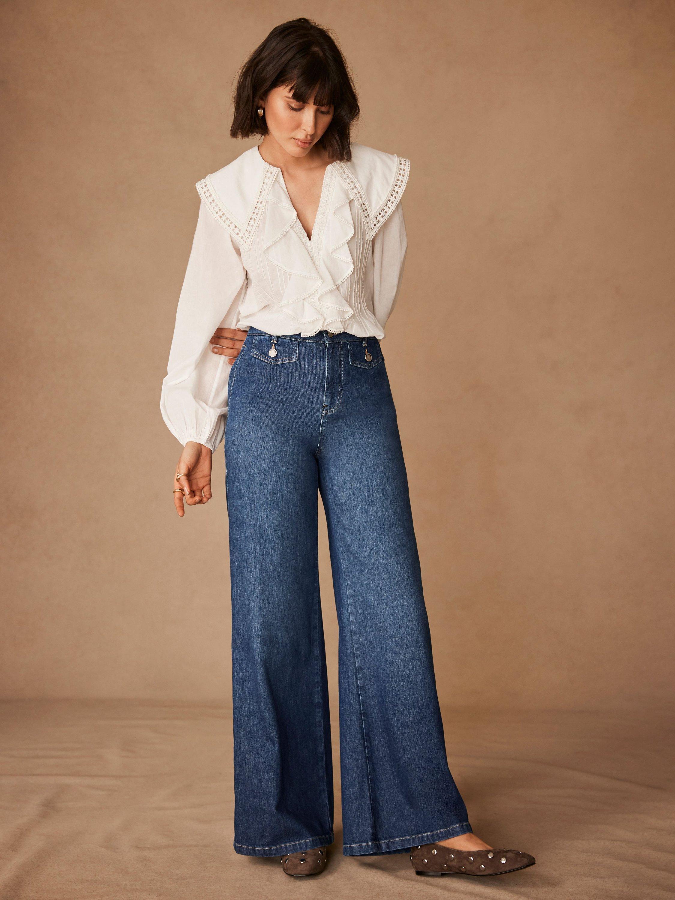 Product image 1 of 7, which shows Mint Velvet Palazzo Wide Leg Jeans, Blue, 8R