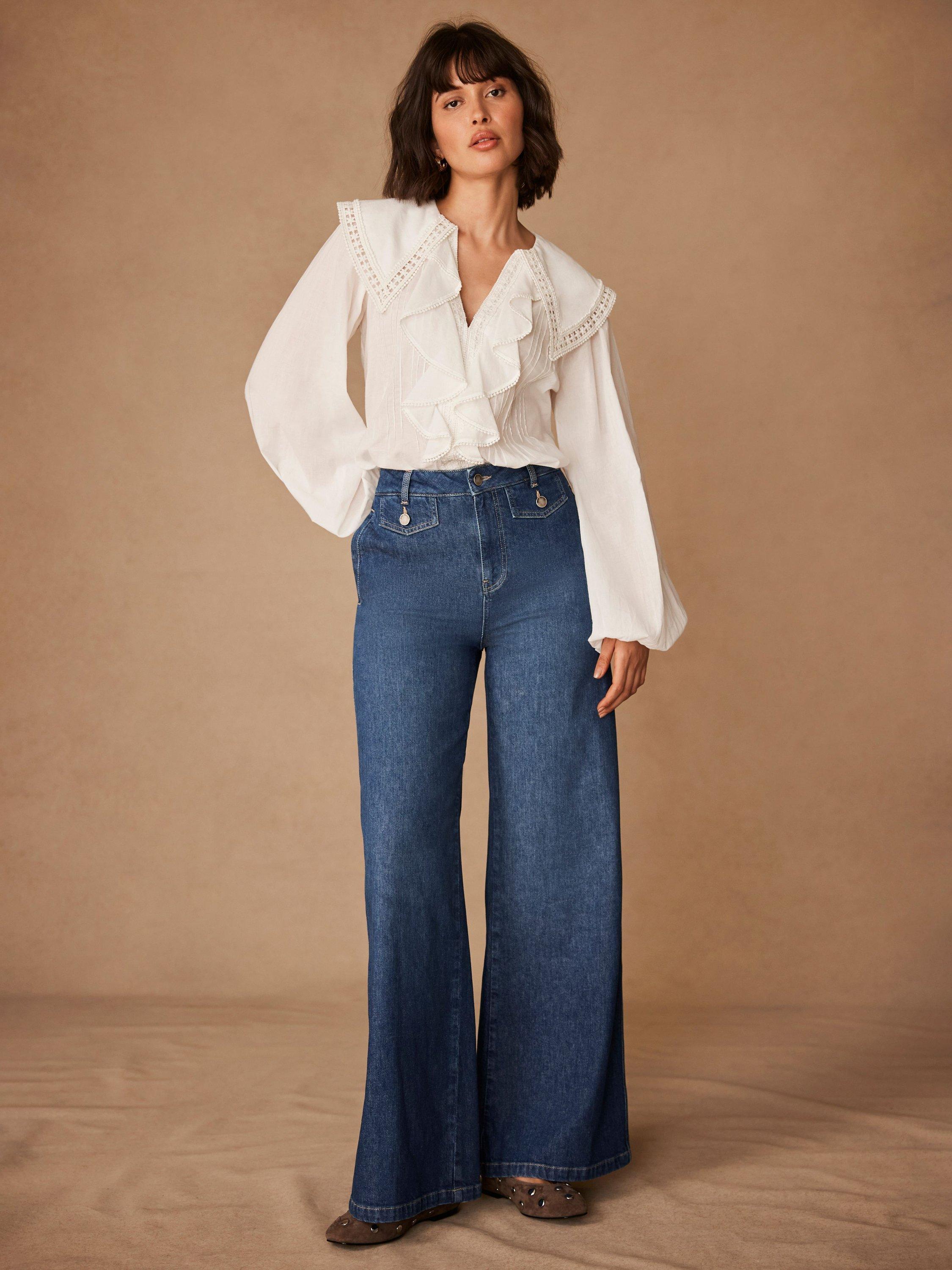 Product image 4 of 7, which shows Mint Velvet Palazzo Wide Leg Jeans, Blue, 8R