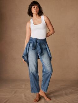 Mint Velvet Comfort Stretch Relaxed Tapered Jeans, Blue Multi Blue