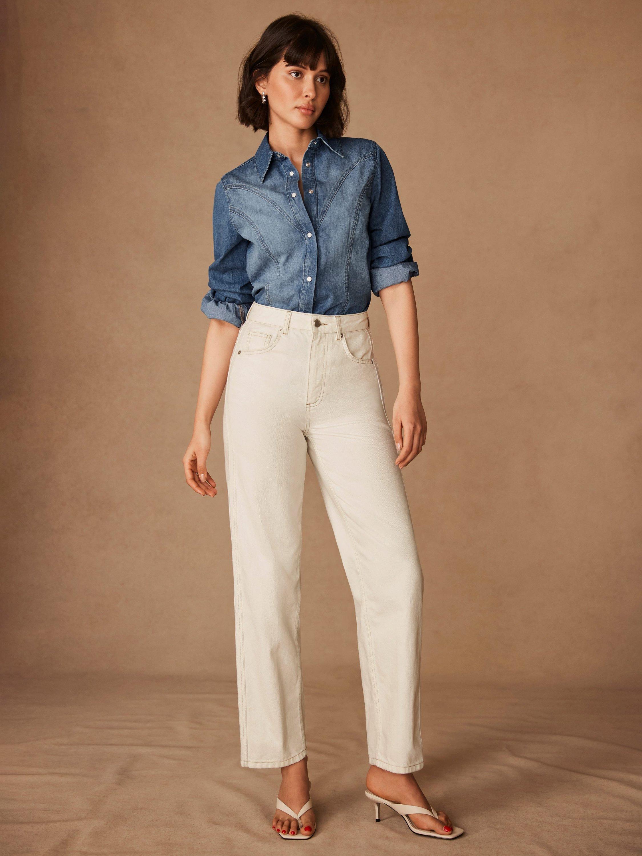 Product image 1 of 7, which shows Mint Velvet Comfort Stretch Relaxed Tapered Jeans, White Ivory, 8R