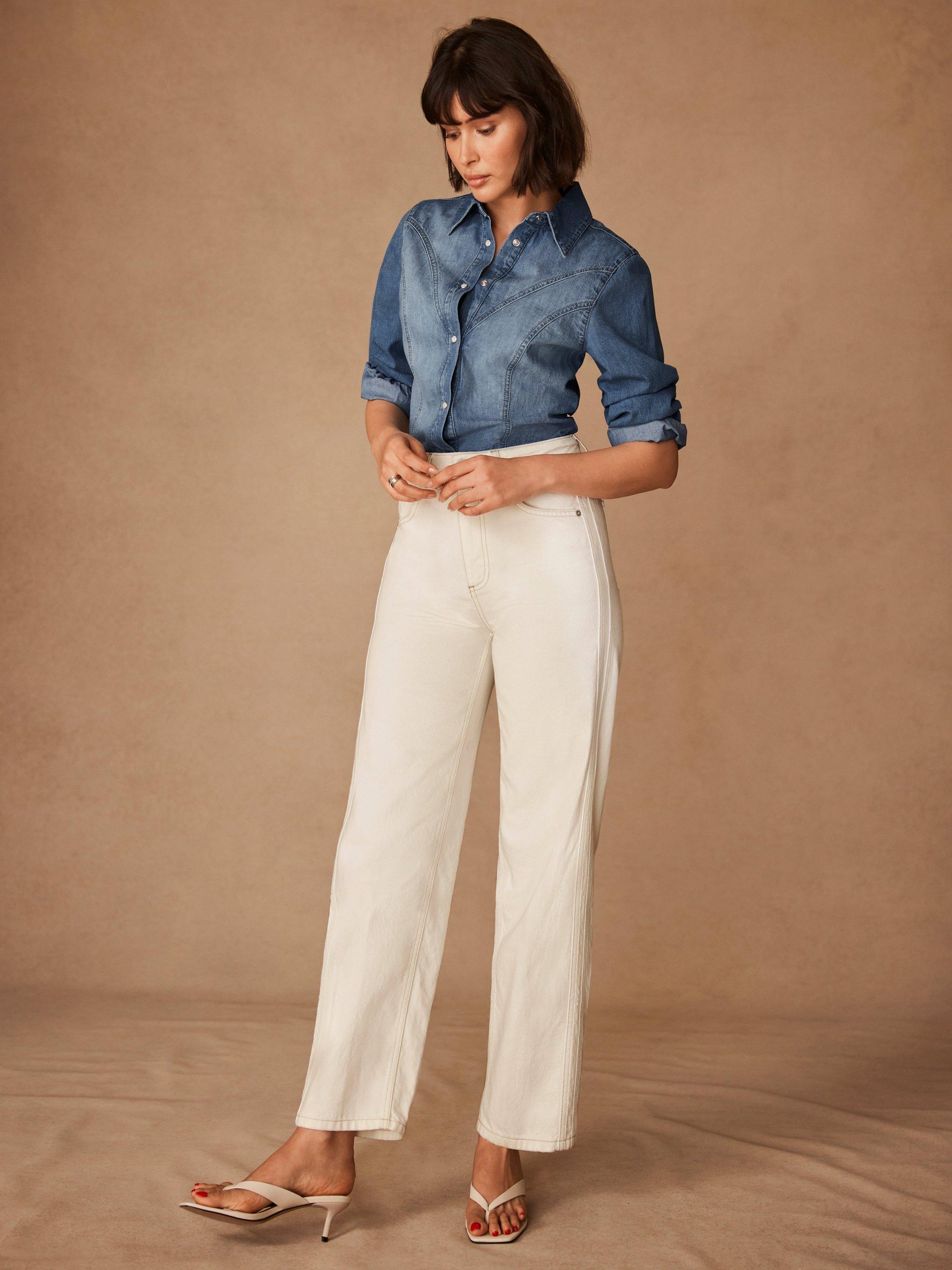 Product image 2 of 7, which shows Mint Velvet Comfort Stretch Relaxed Tapered Jeans, White Ivory, 8R