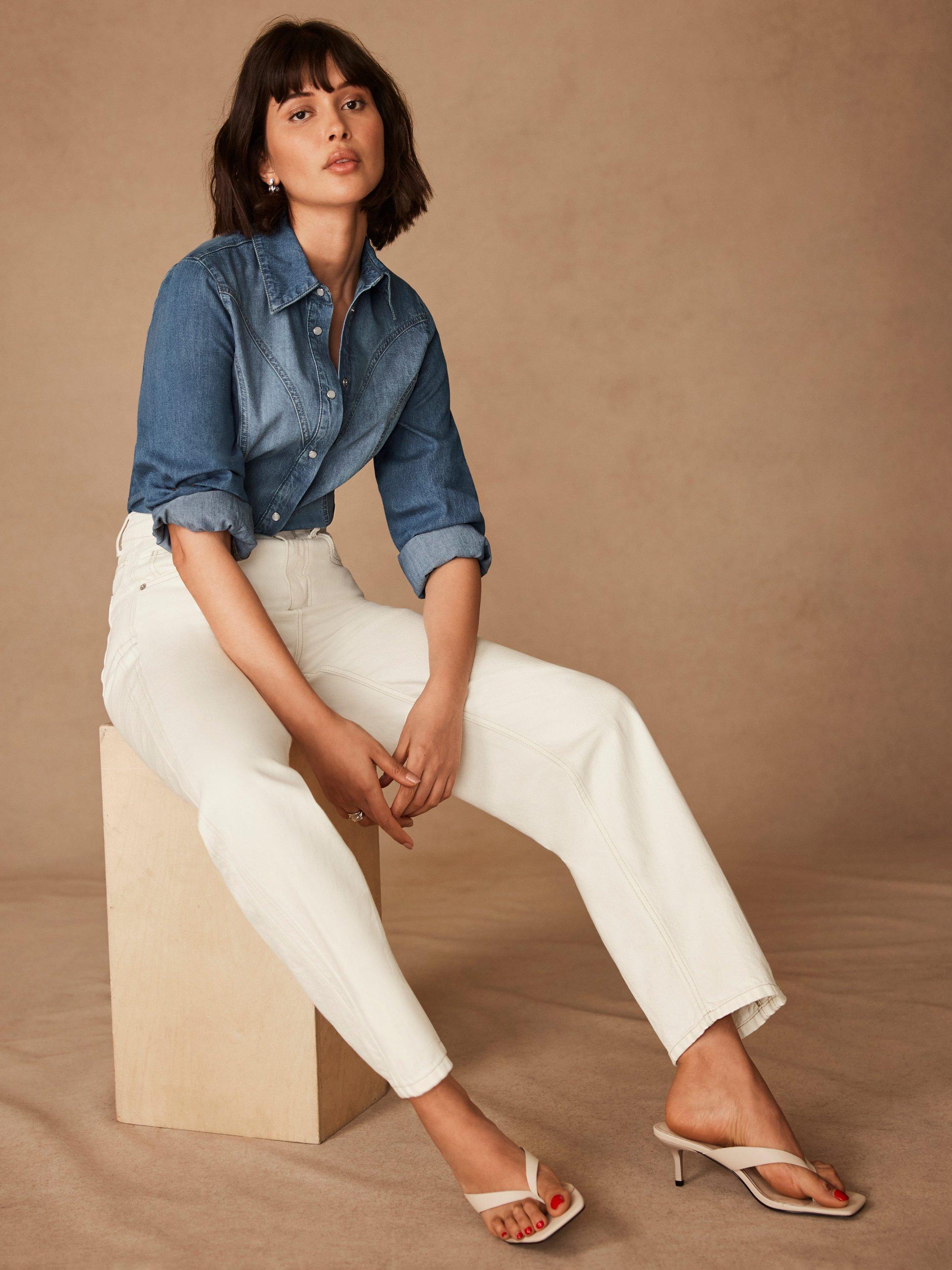 Product image 4 of 7, which shows Mint Velvet Comfort Stretch Relaxed Tapered Jeans, White Ivory, 8R