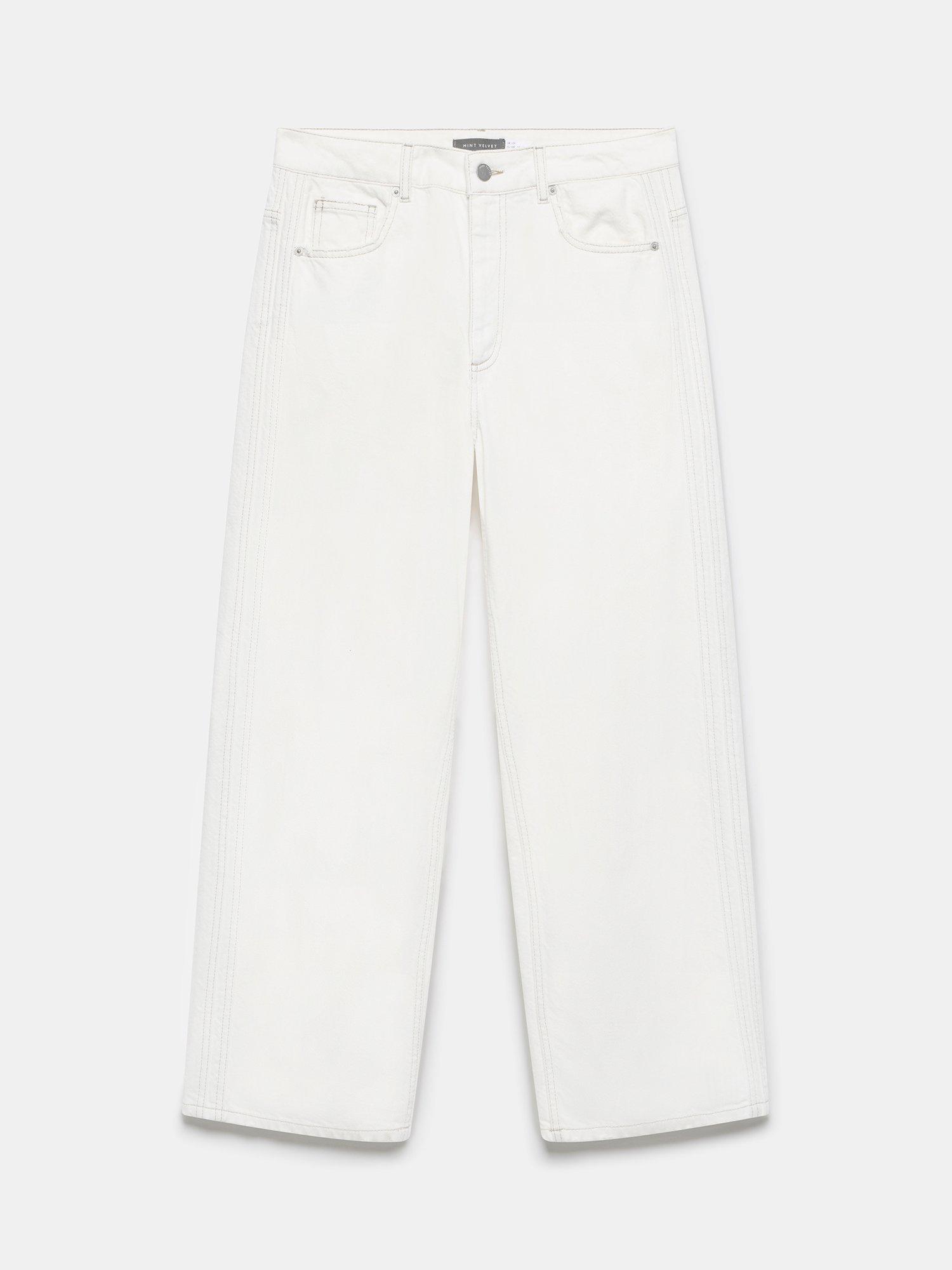 Product image 5 of 7, which shows Mint Velvet Comfort Stretch Relaxed Tapered Jeans, White Ivory, 8R
