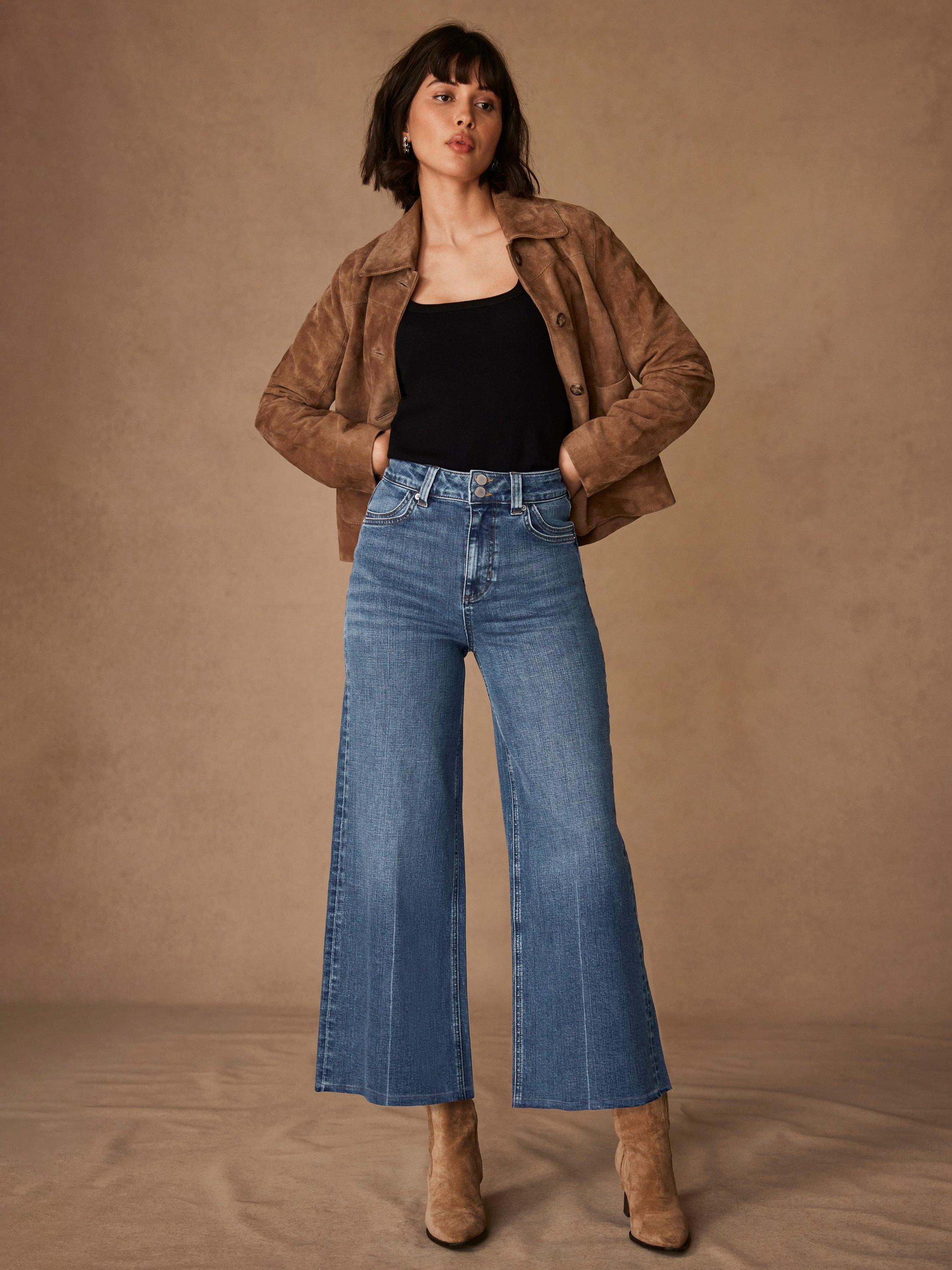 Product image 2 of 6, which shows Mint Velvet Cropped Wide Leg Jeans, Indigo, 6R