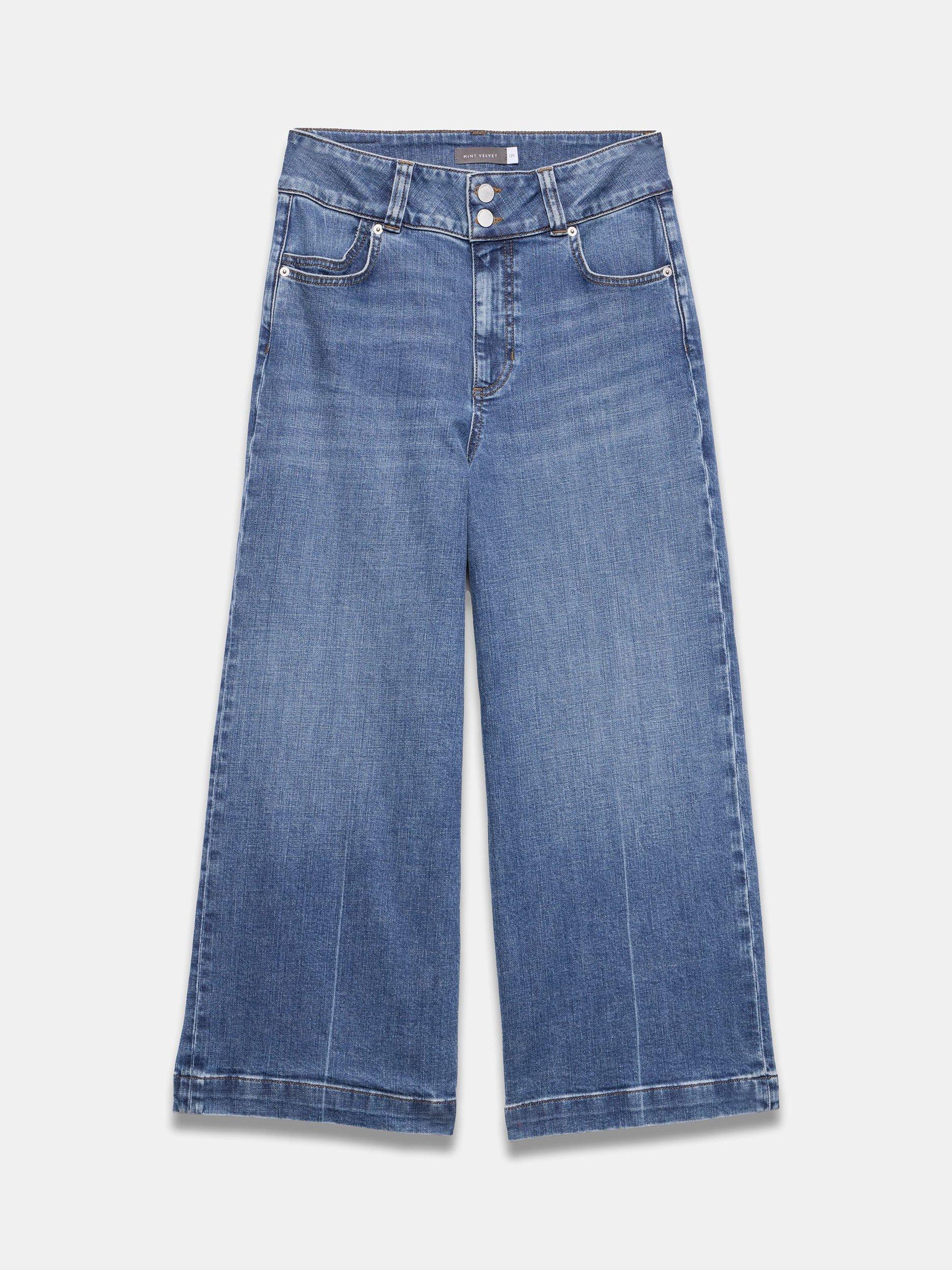 Product image 5 of 6, which shows Mint Velvet Cropped Wide Leg Jeans, Indigo, 6R