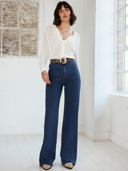 Mint Velvet Comfort Stretch Relaxed Straight Jeans, Blue - view 2, Blue