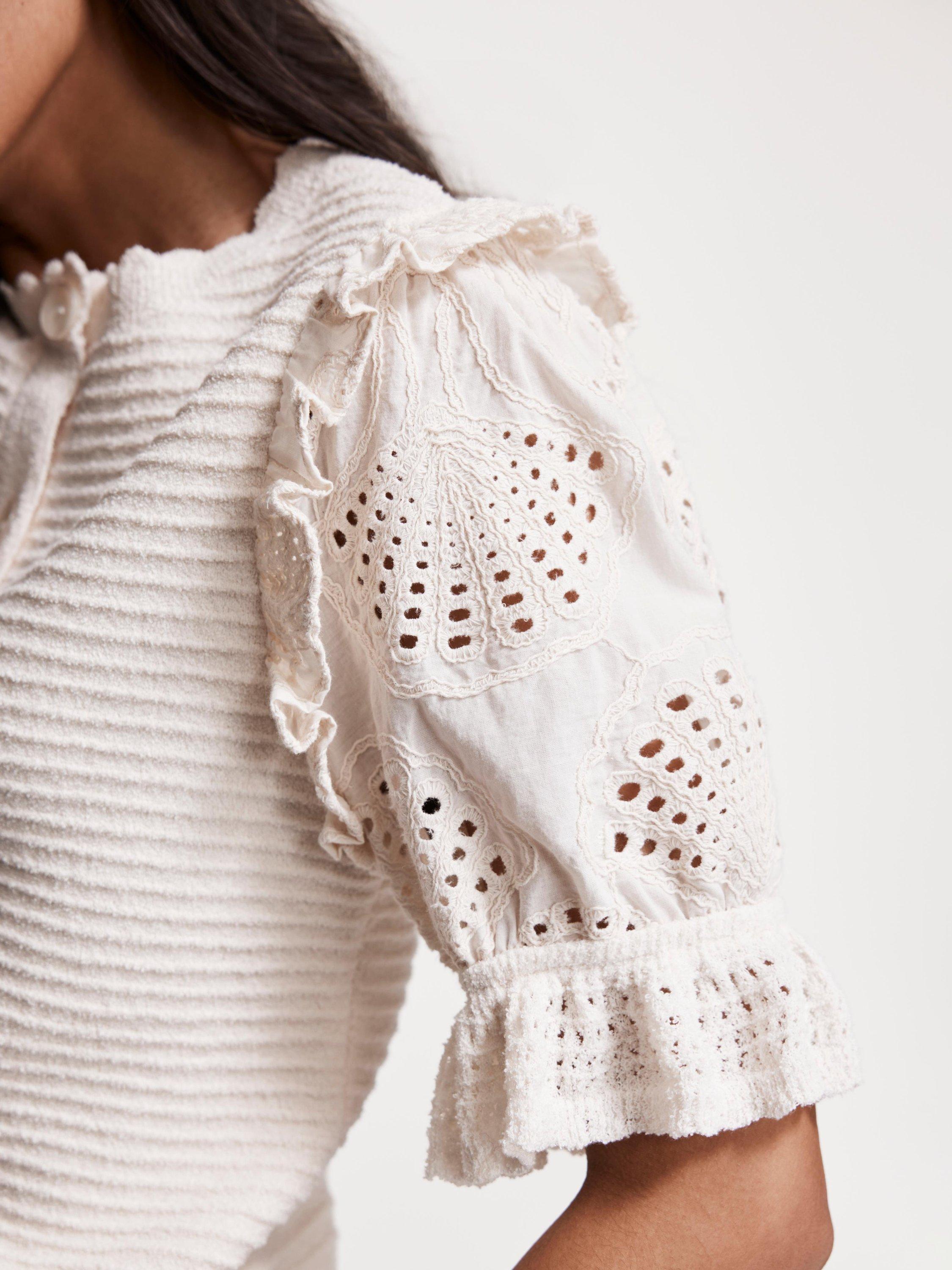 Product image 3 of 8, which shows Mint Velvet Broderie Anglaise Sleeve Cardigan, White Ivory, S