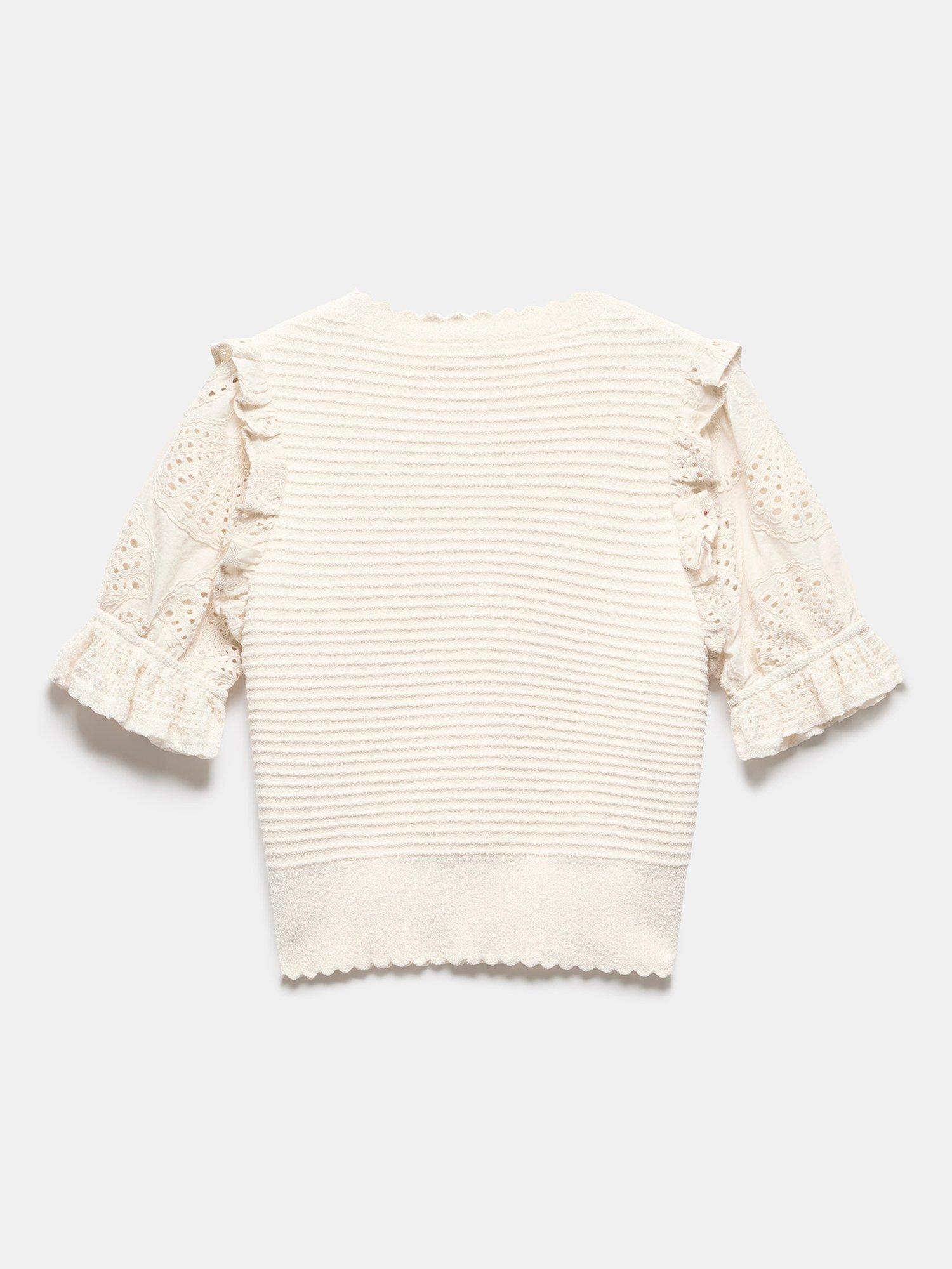 Product image 8 of 8, which shows Mint Velvet Broderie Anglaise Sleeve Cardigan, White Ivory, S
