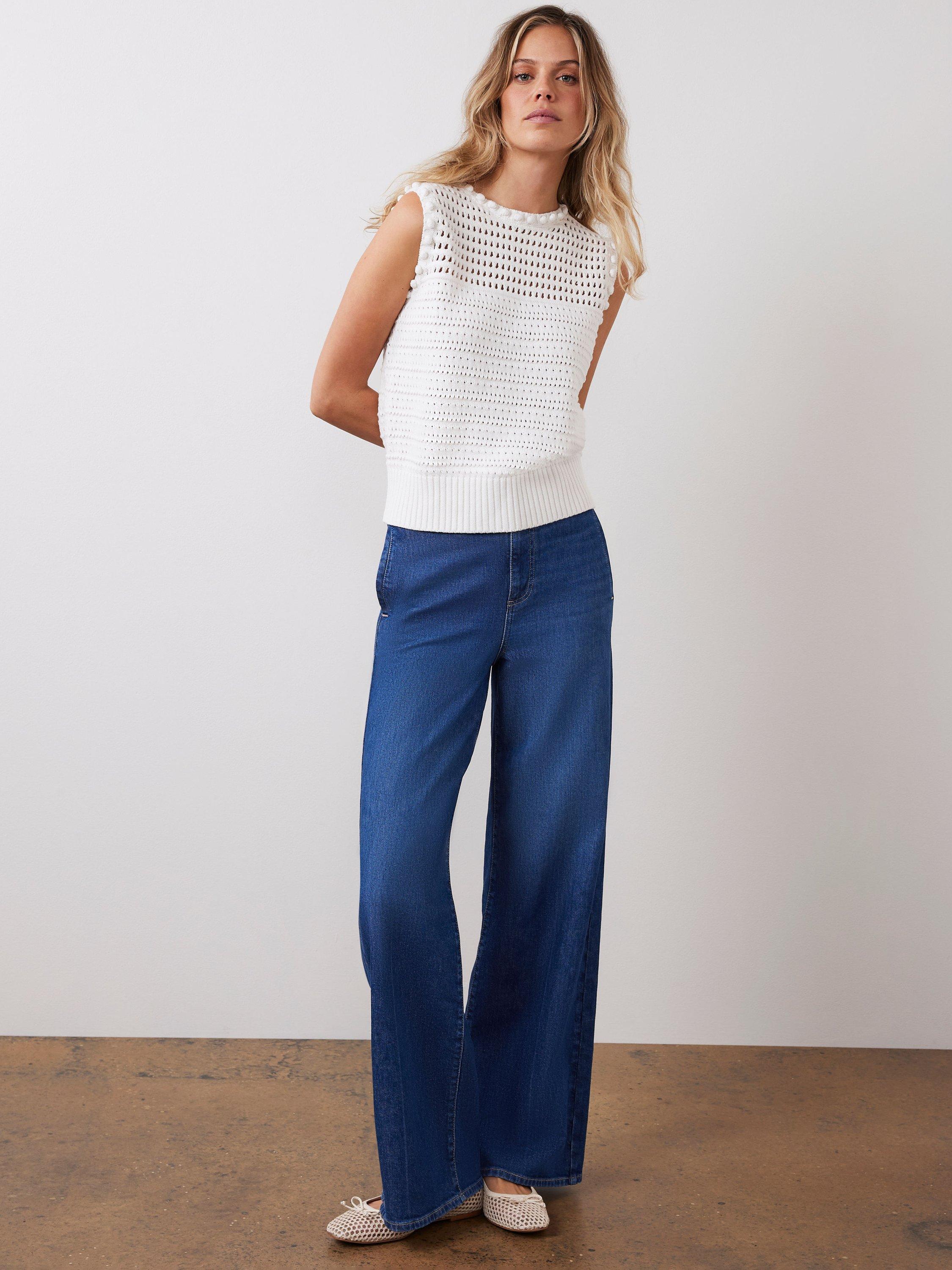 Product image 3 of 8, which shows Mint Velvet Open Stitch Sleeveless Knit Top, Cream, M