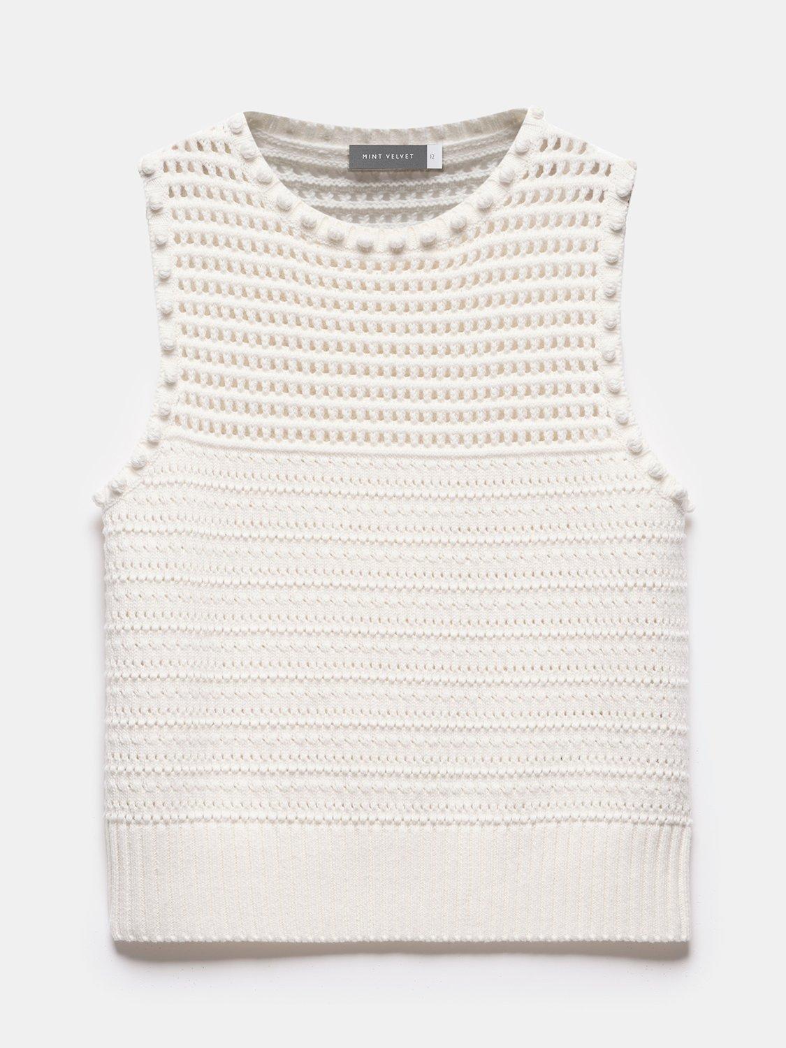 Product image 7 of 8, which shows Mint Velvet Open Stitch Sleeveless Knit Top, Cream, M