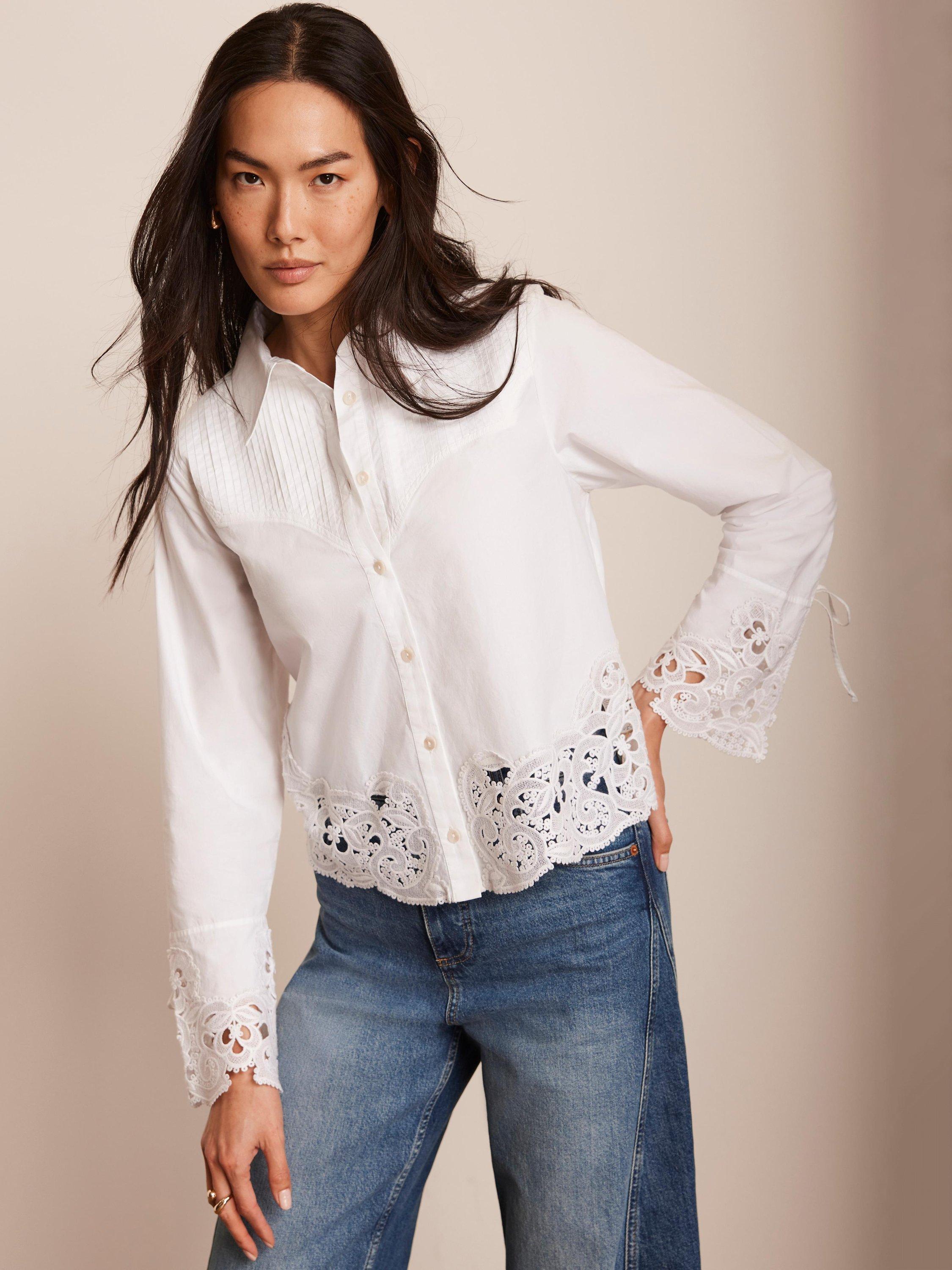 Mint Velvet Cut Out Detail Cropped Shirt, White Ivory