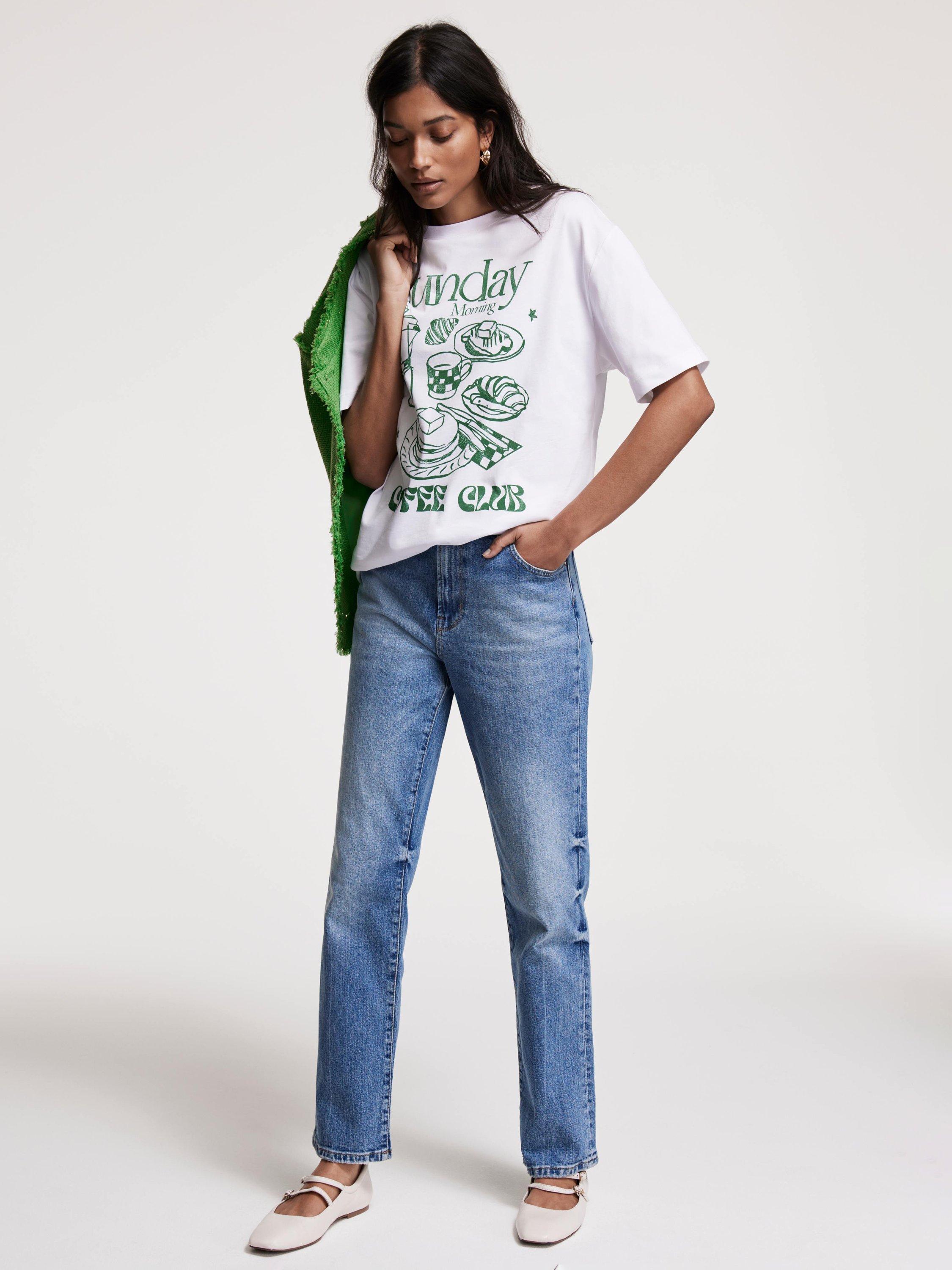 Mint Velvet Oversized Coffee Club T-Shirt, Natural/Multi