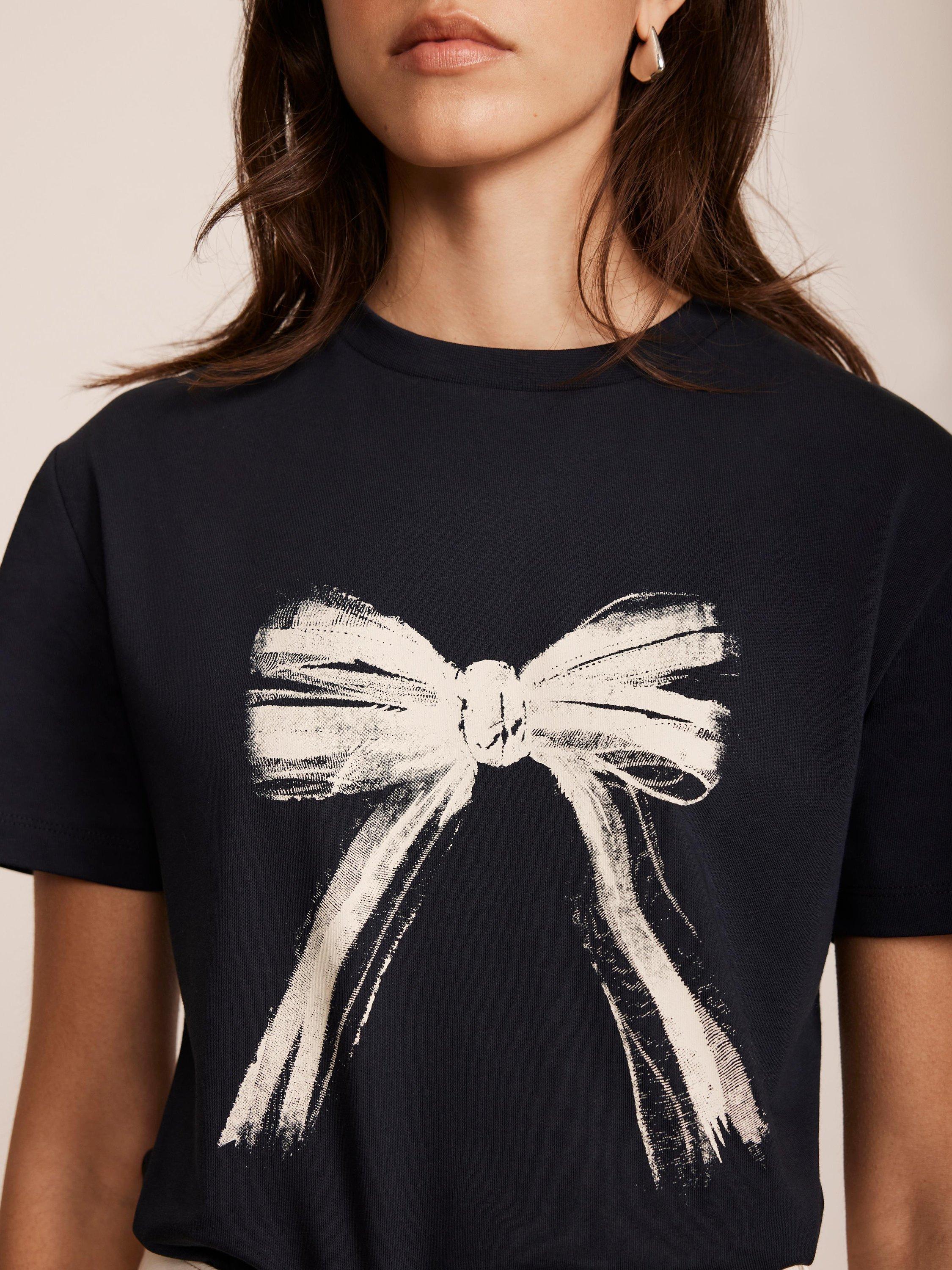 Product image 4 of 7, which shows Mint Velvet Graphic Bow T-Shirt, Blue Navy, L